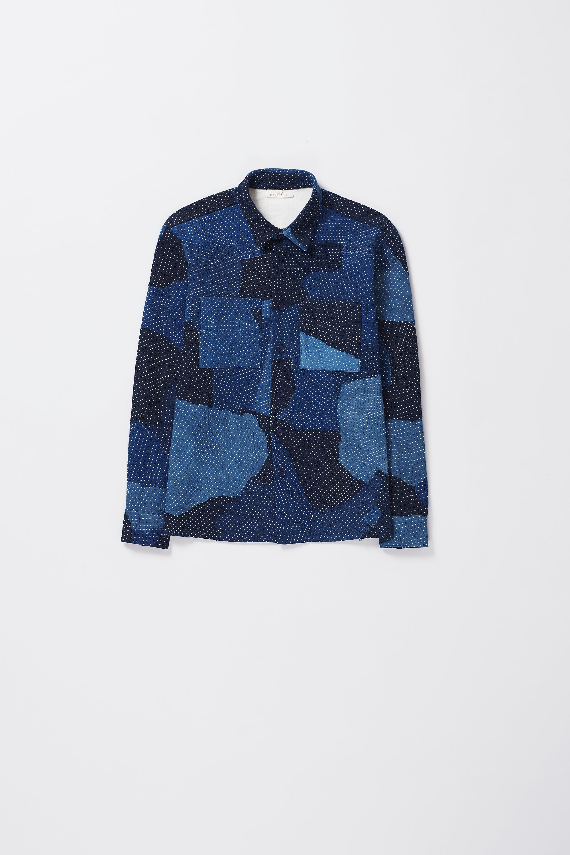 Indigo cotton patchwork shirt