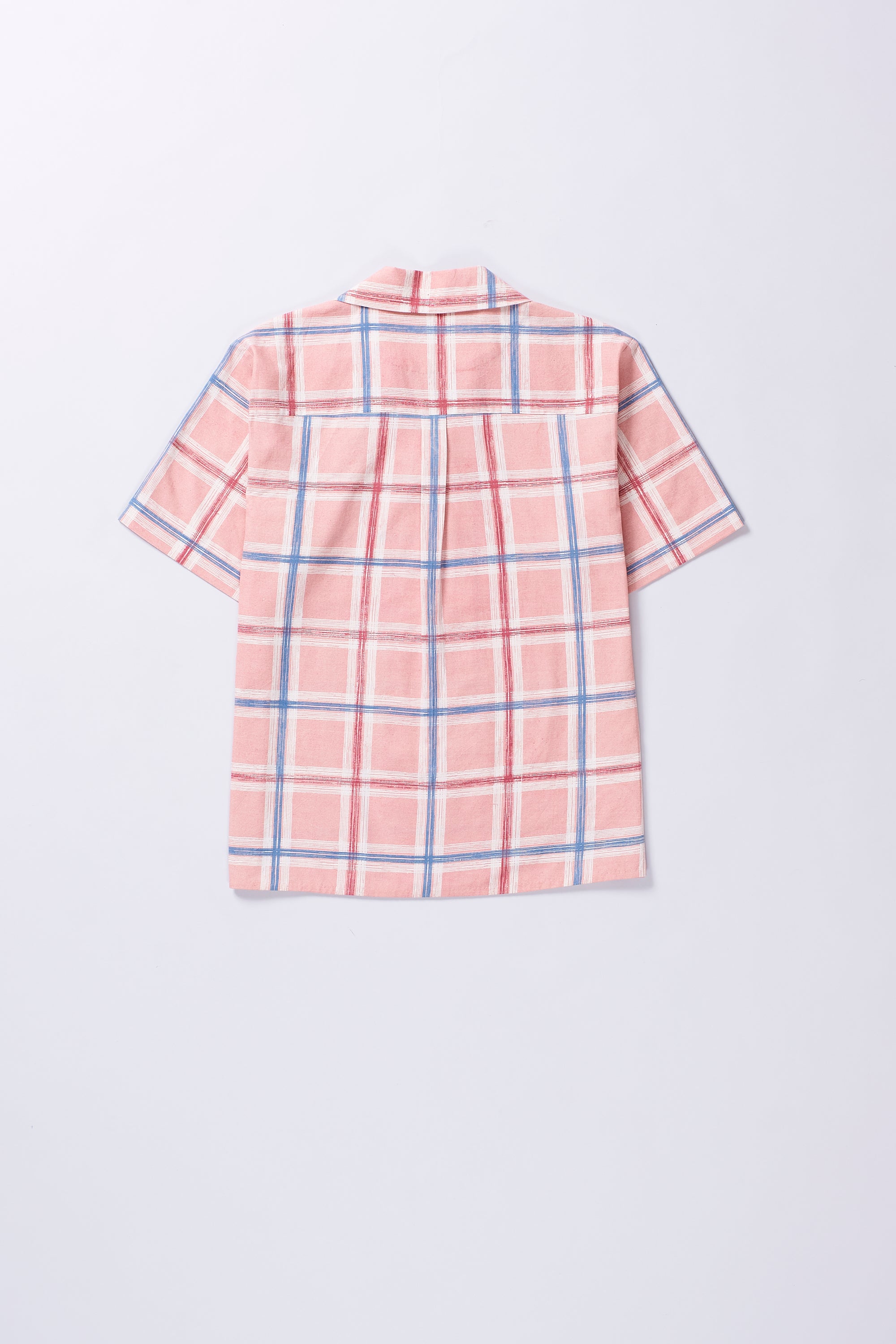A back shot of a man wearing multi colour cotton checked shirt