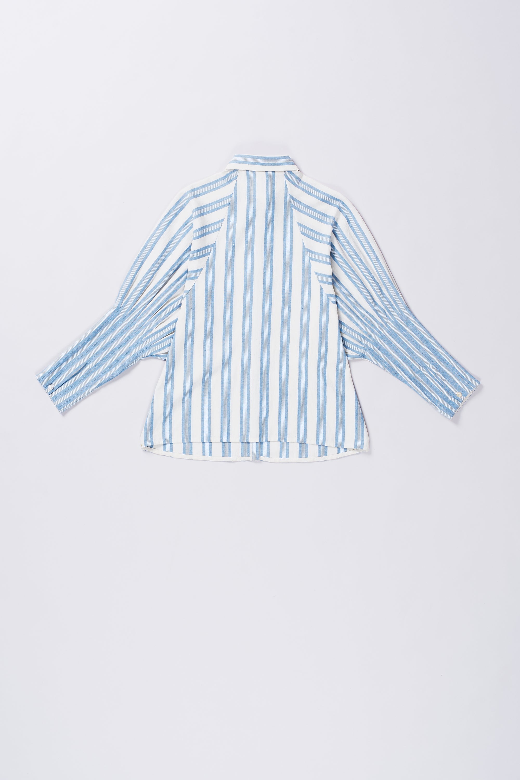 Back image of a light indigo shirt
