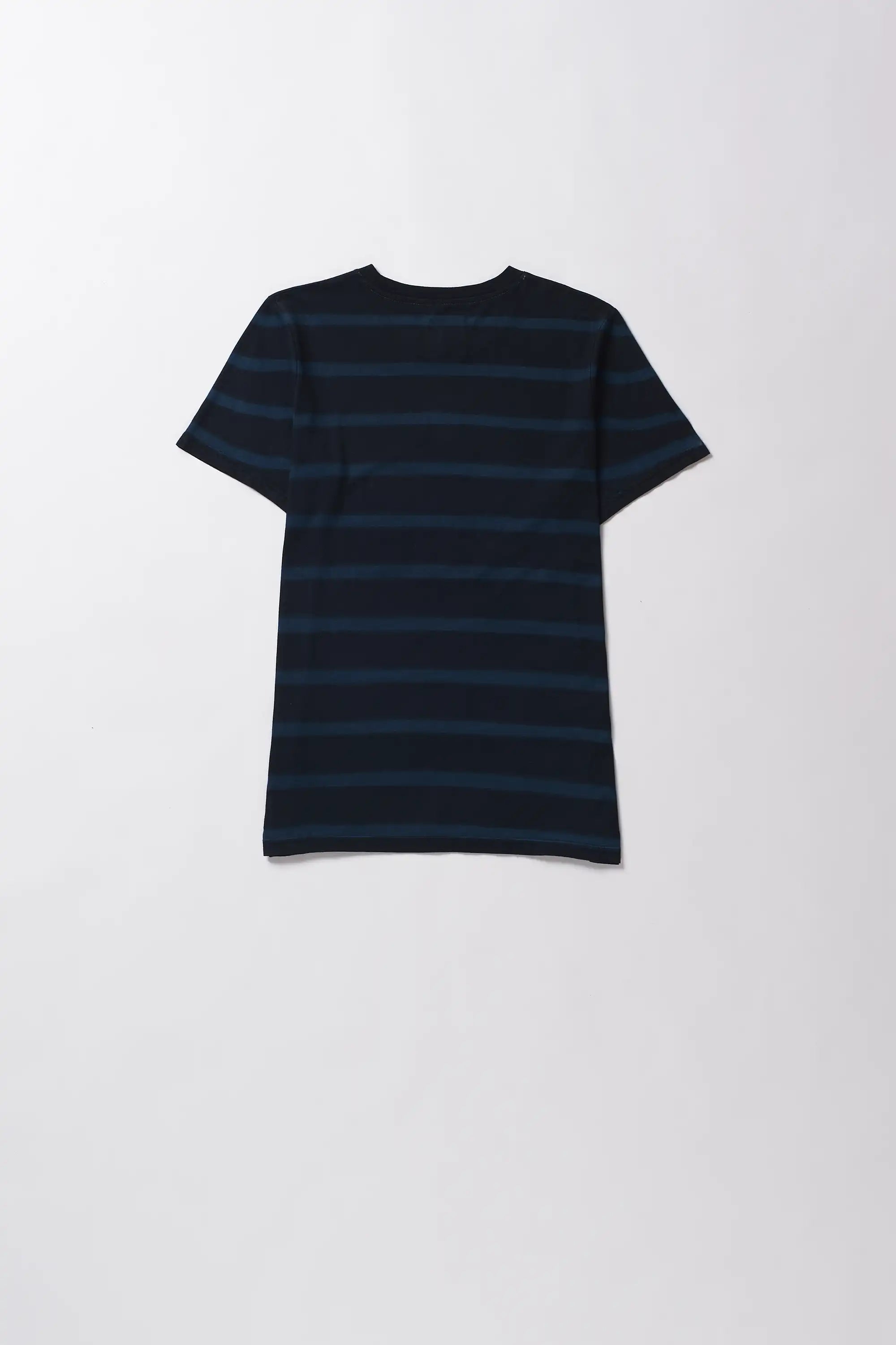 Black and navy striped t-shirt on a white background