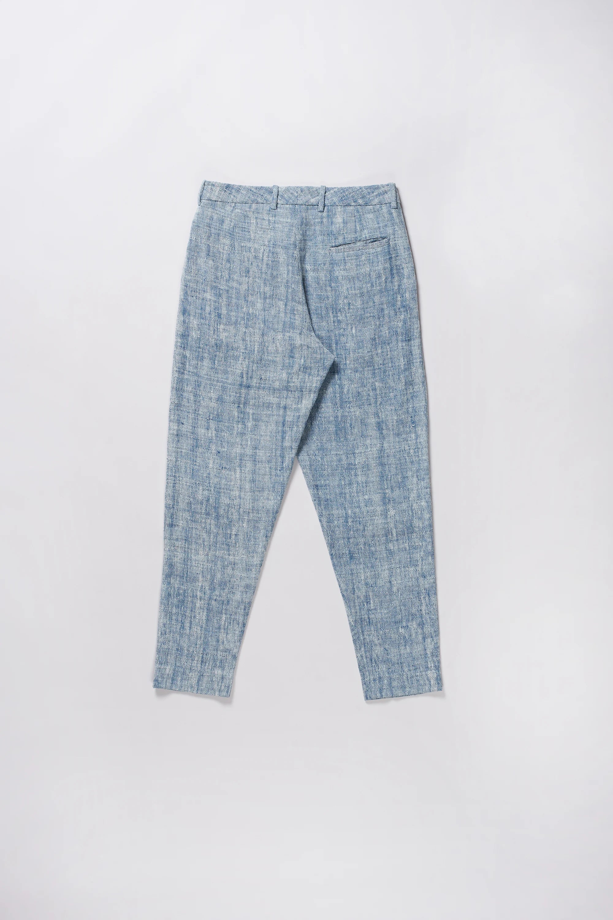 Back image of a turquoise cotton pant