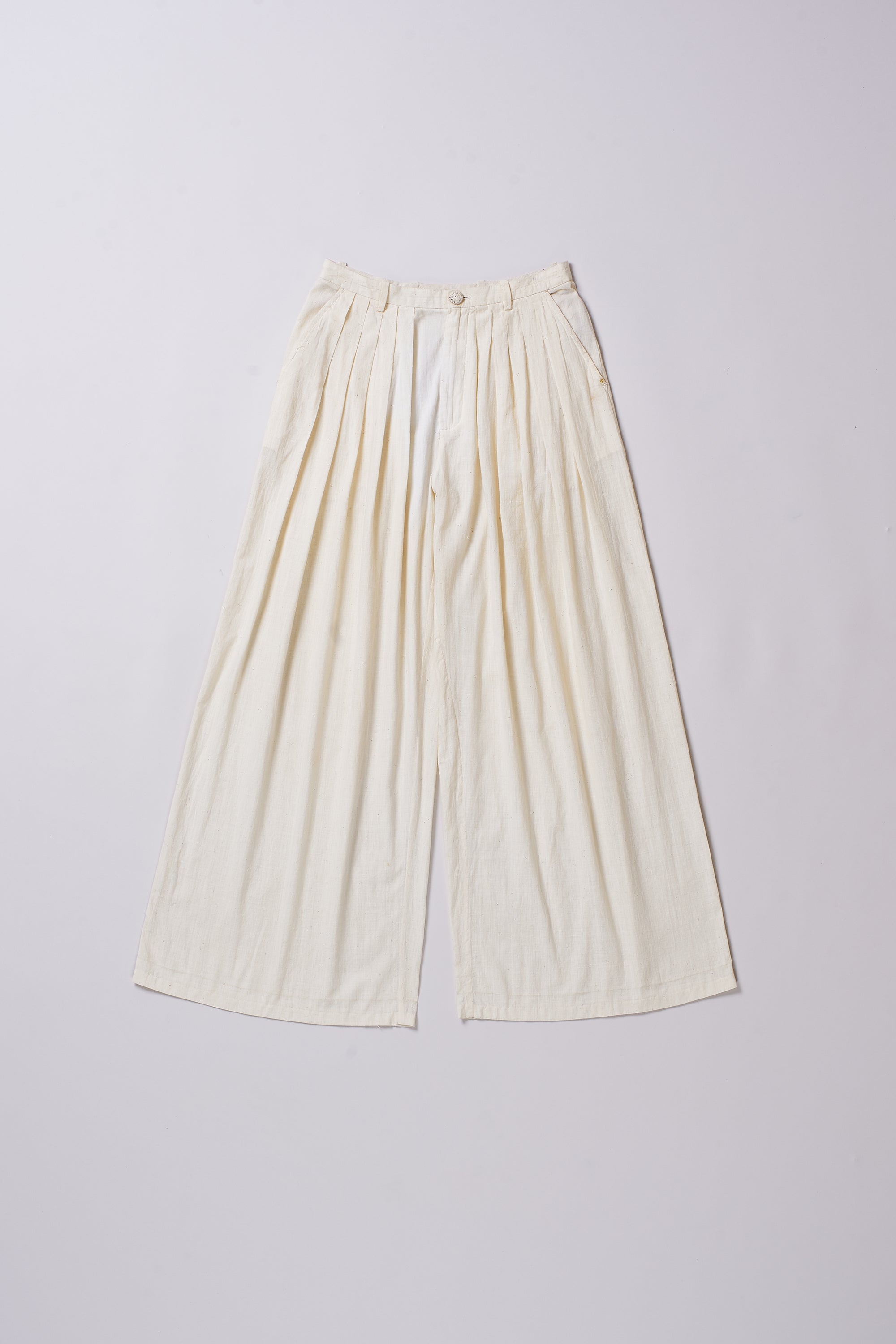 Ecru cotton pleated pant