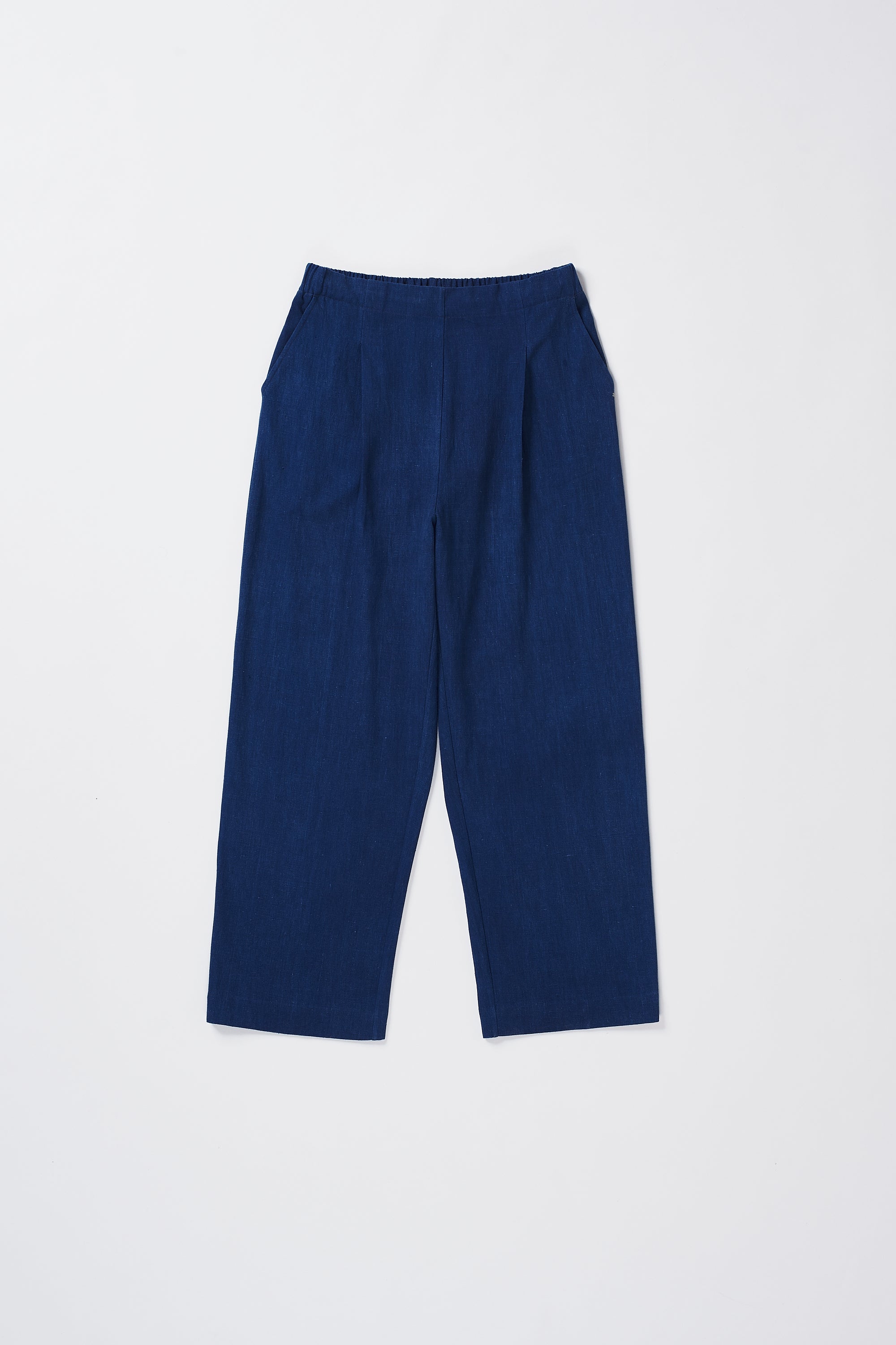 Front image of a indigo cotton pant