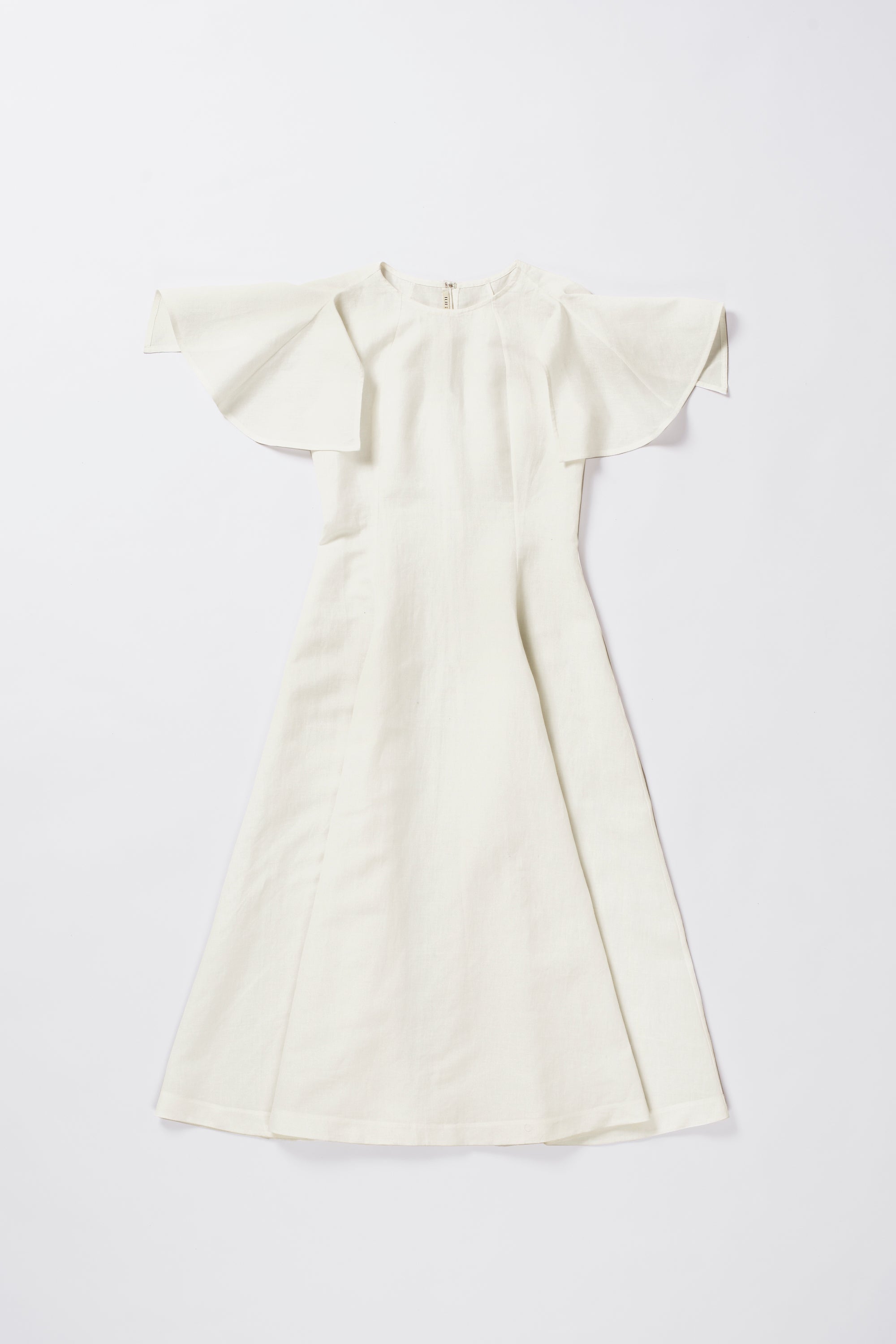 Ecru linen flared sleeves midi dress
