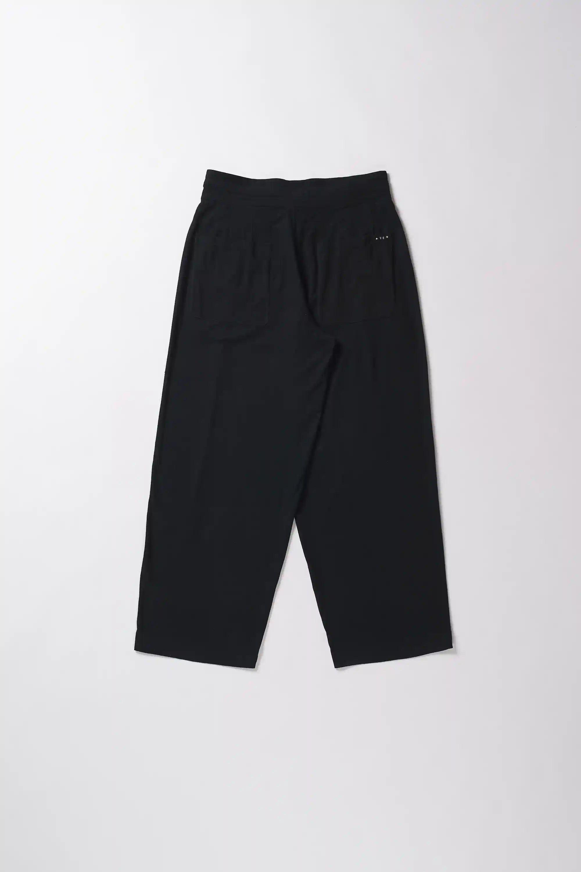 Back image of a black pants on a white background