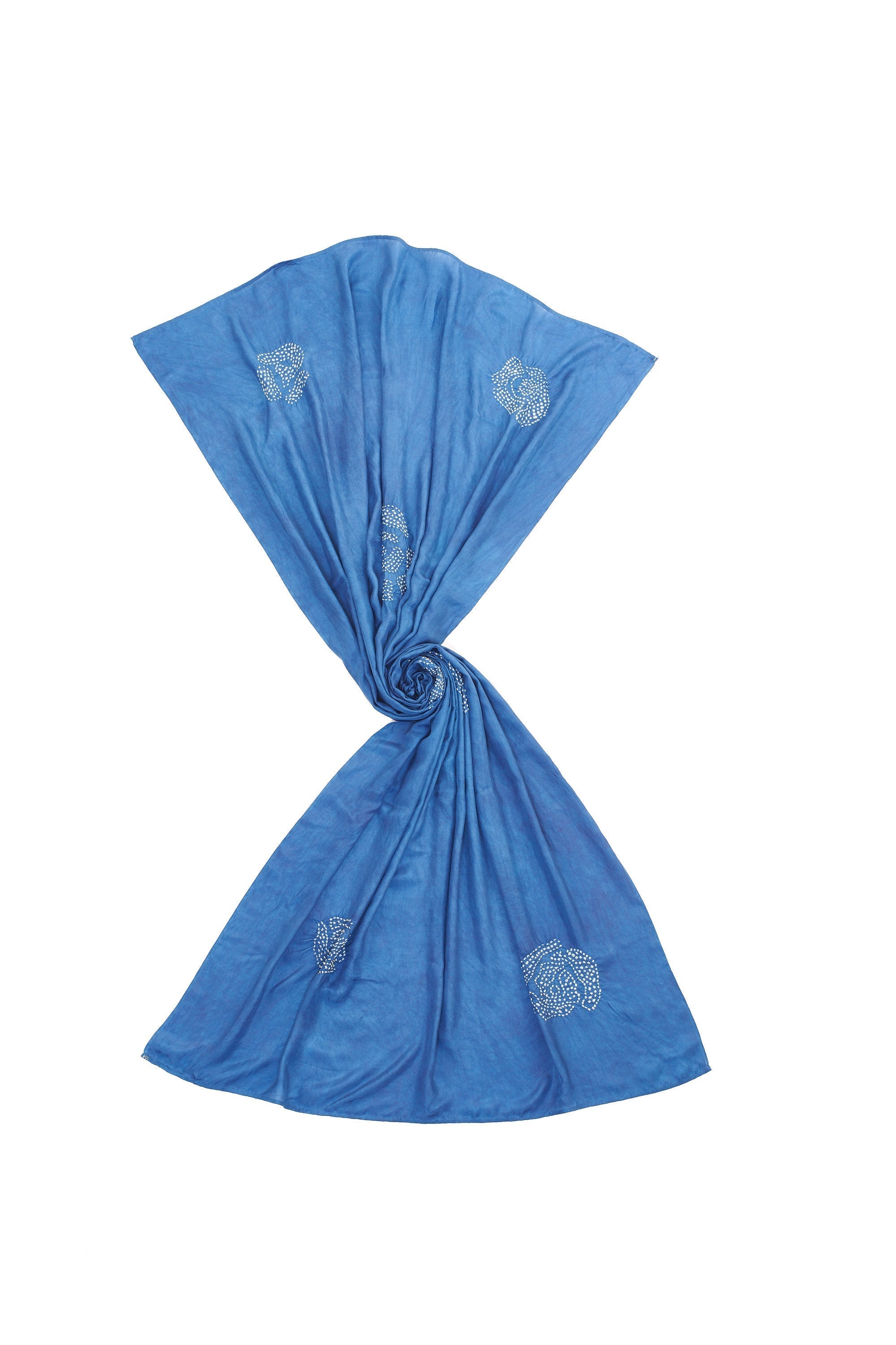 Indigo Silk Scarf with Bandhani