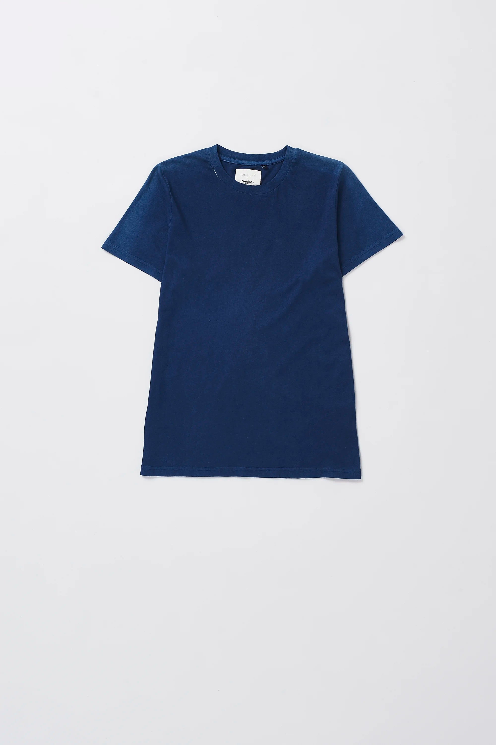 Front image of a medium indigo t-shirt