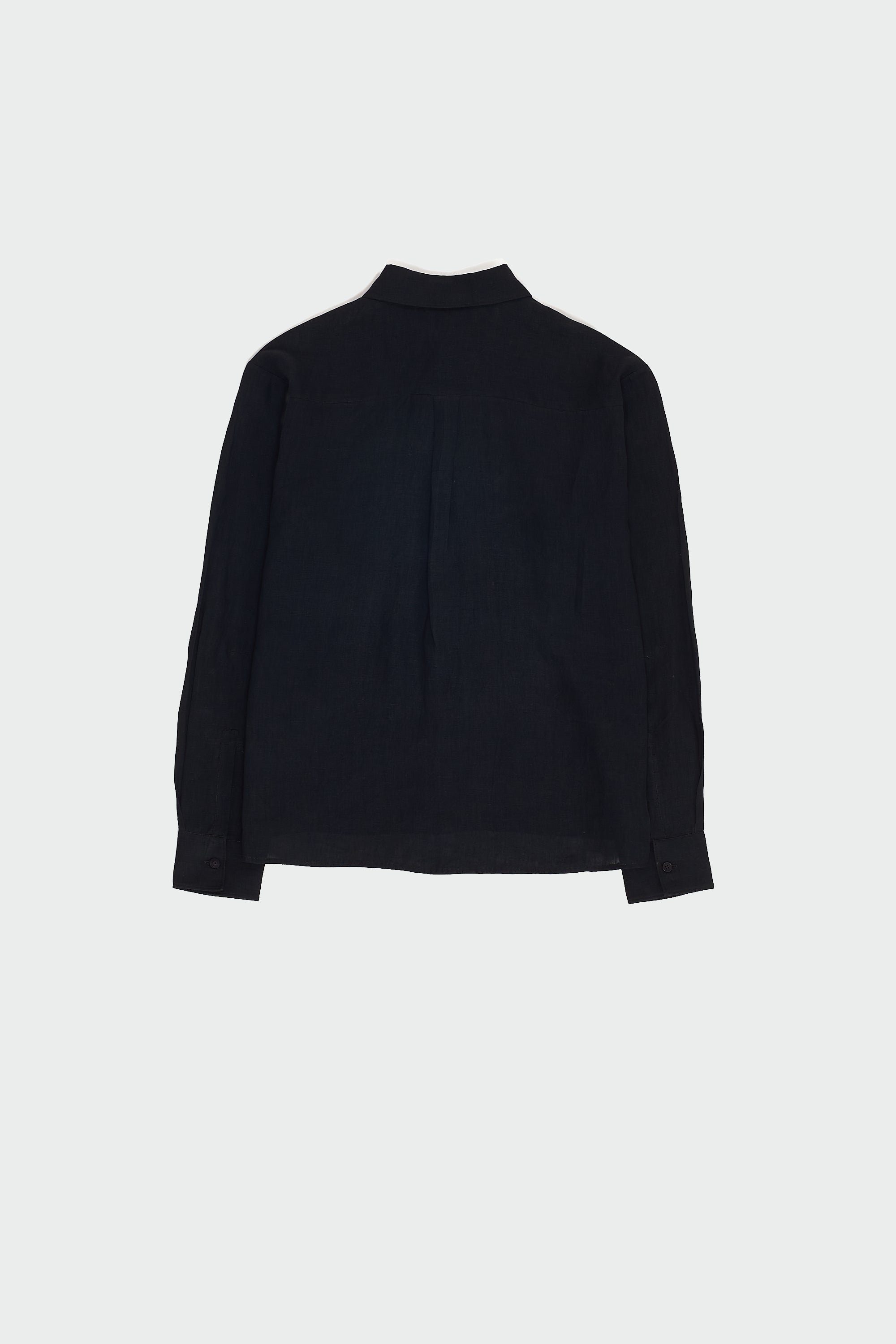 Back image of a black linen shirt