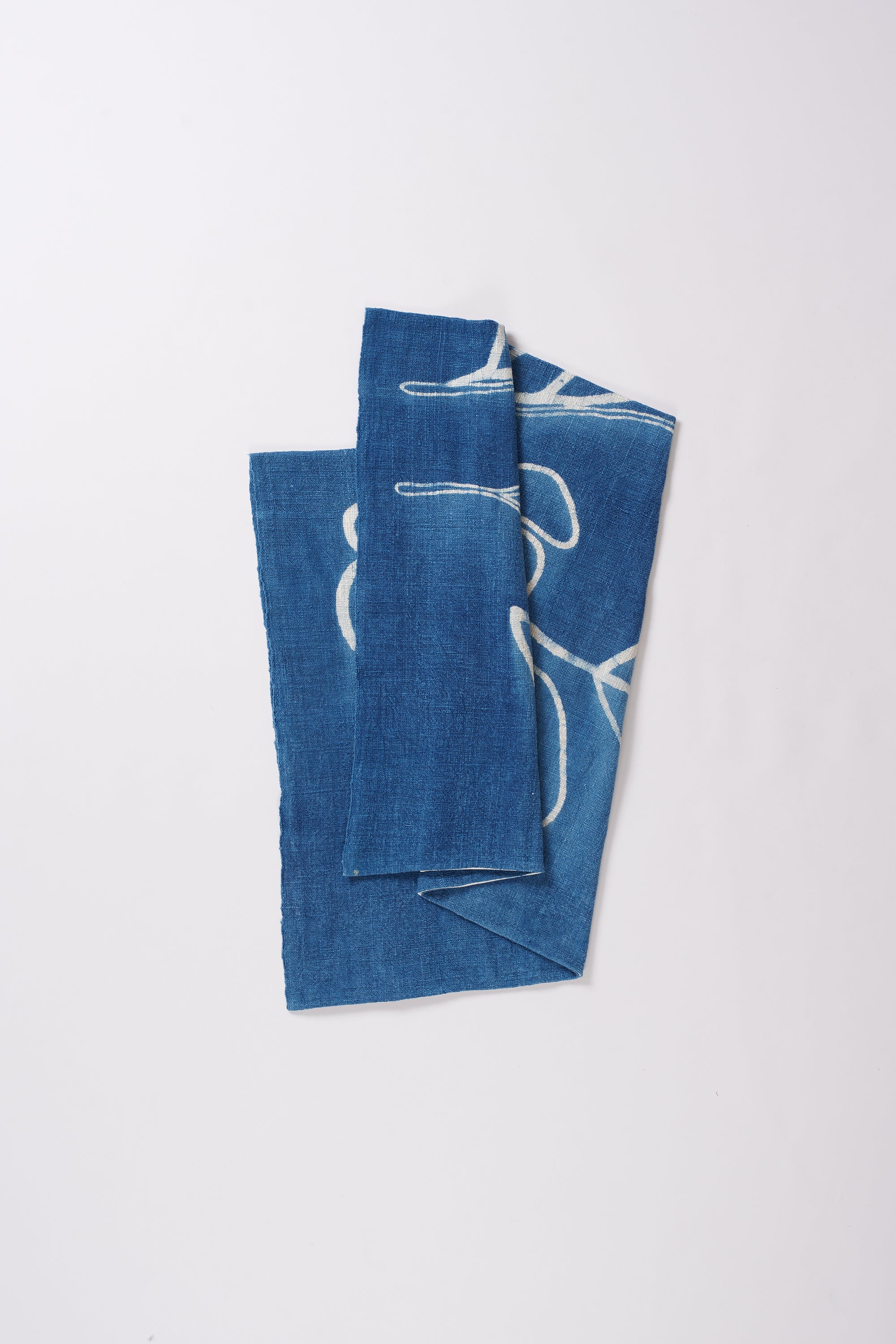 Indigo cotton towel with handpainted