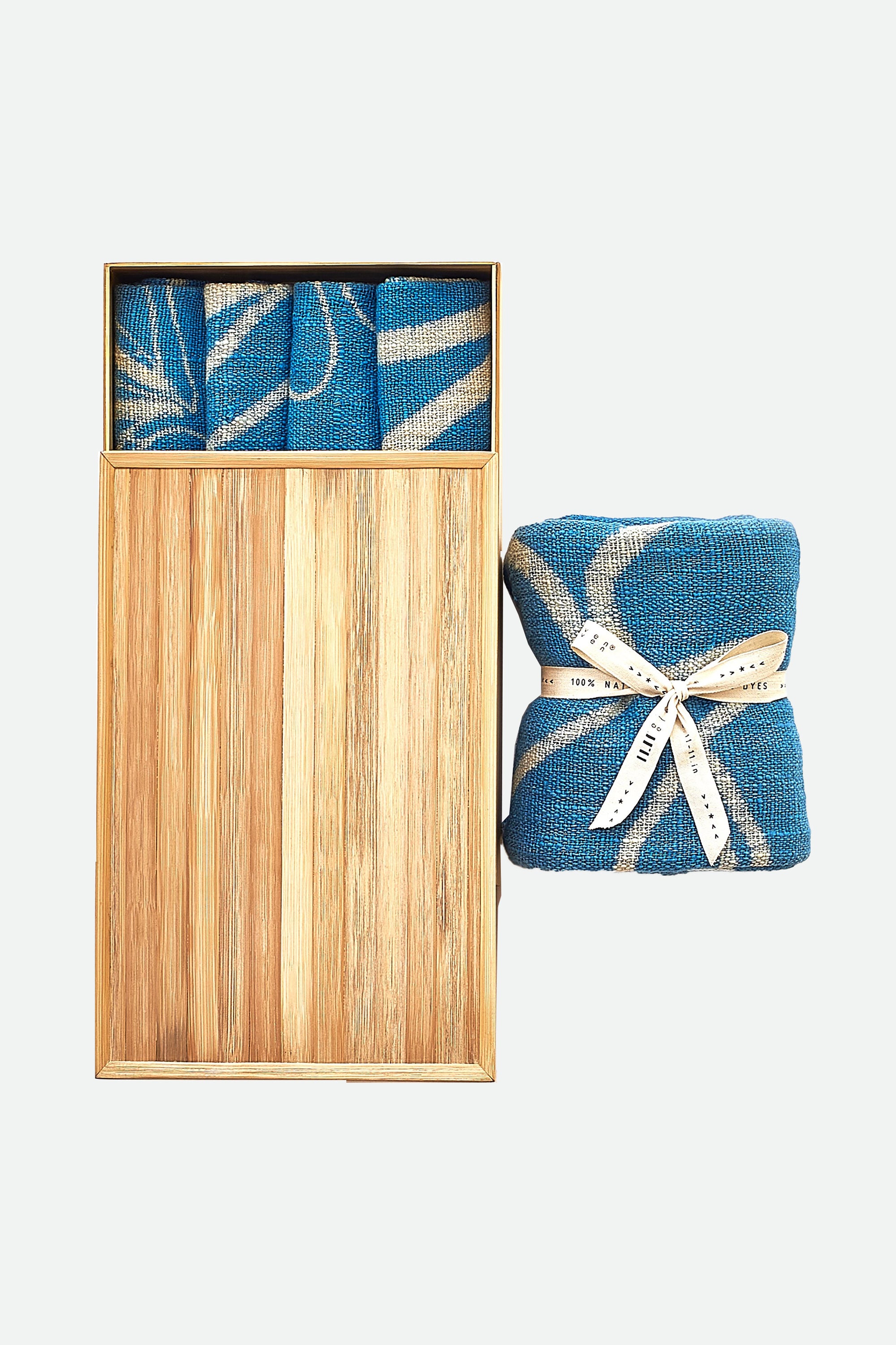 Wooden box with indigo towel