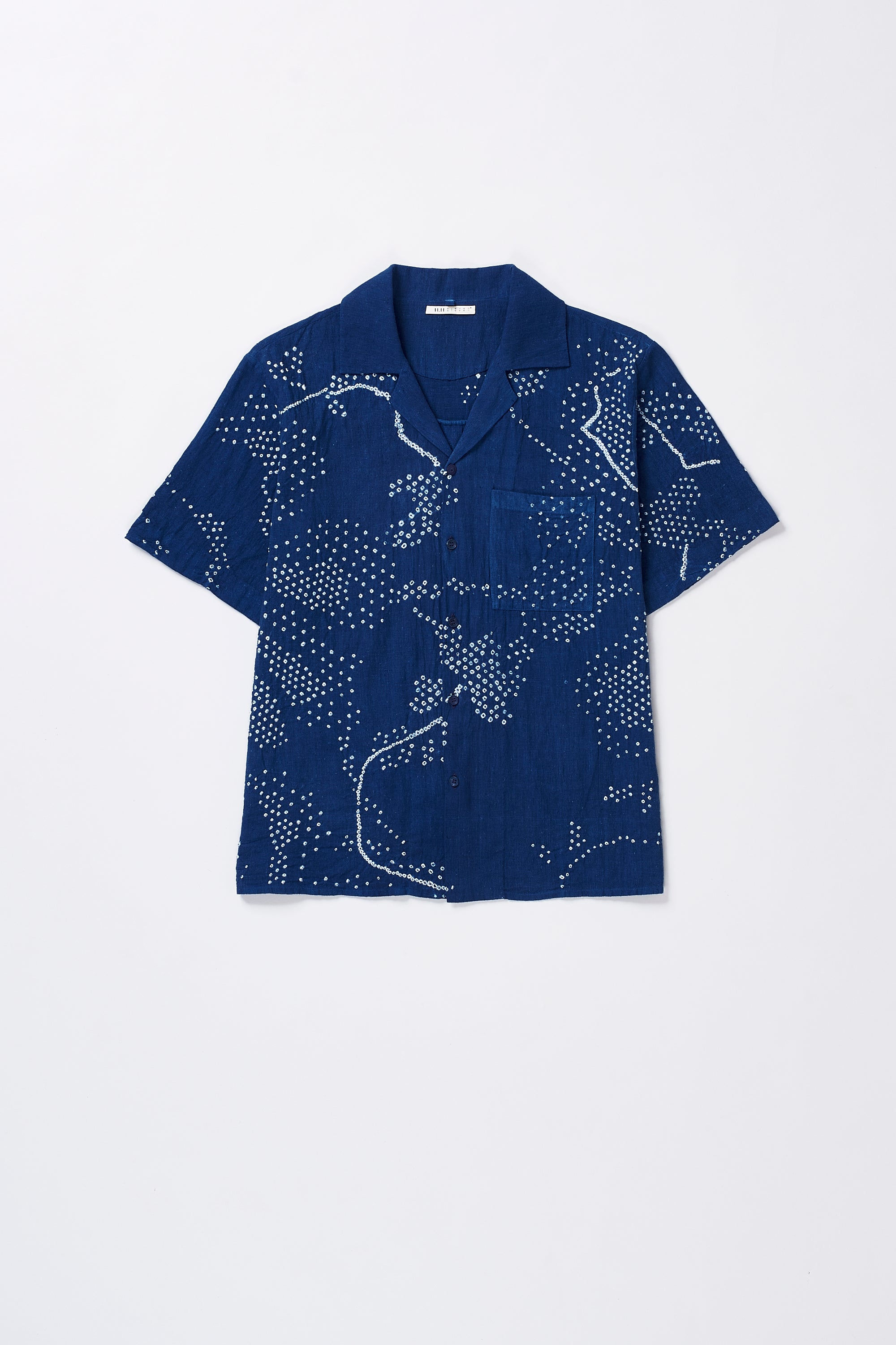 Medium indigo shirt with bandhani work