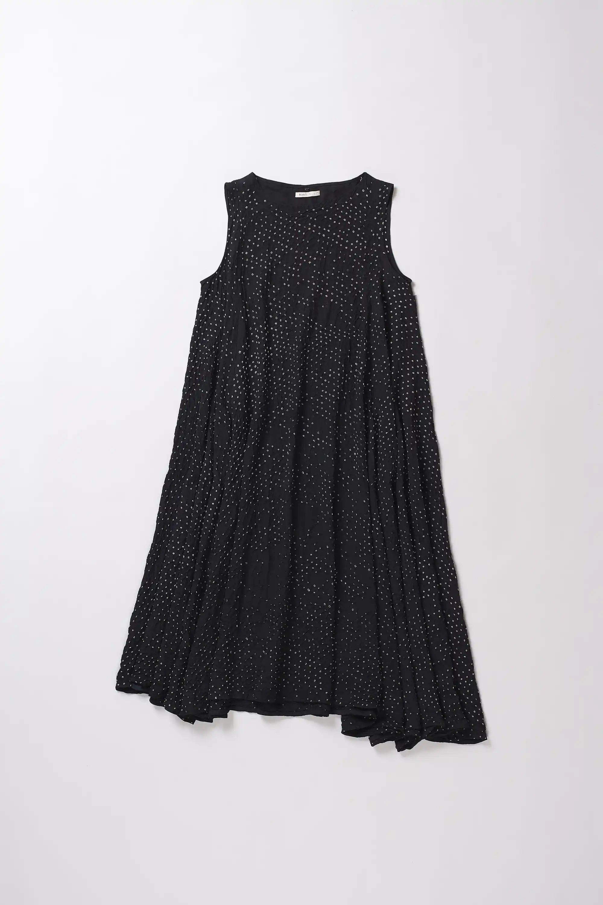 Front image of a black bandhani silk dress
