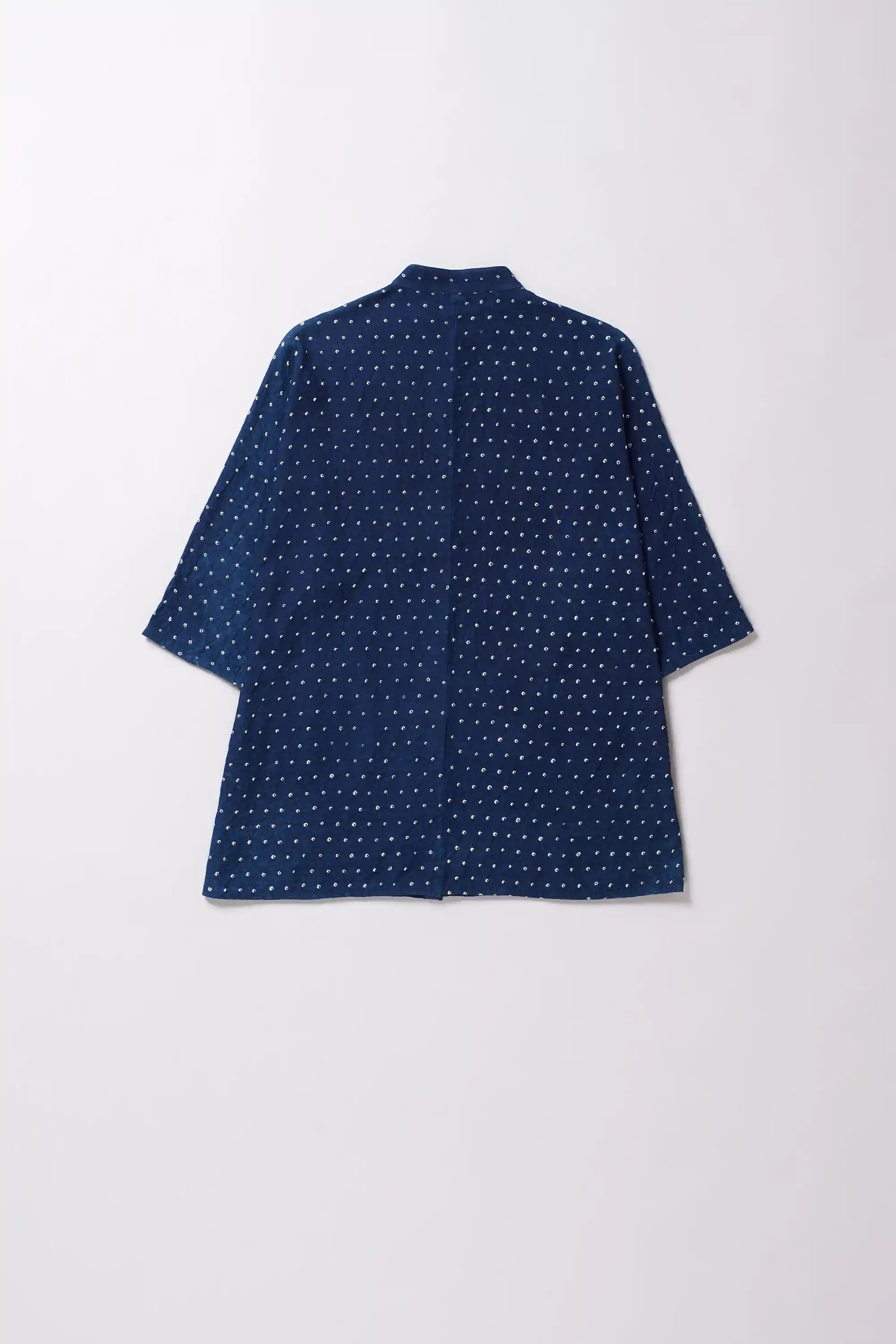Back image of indigo bandhani shirt