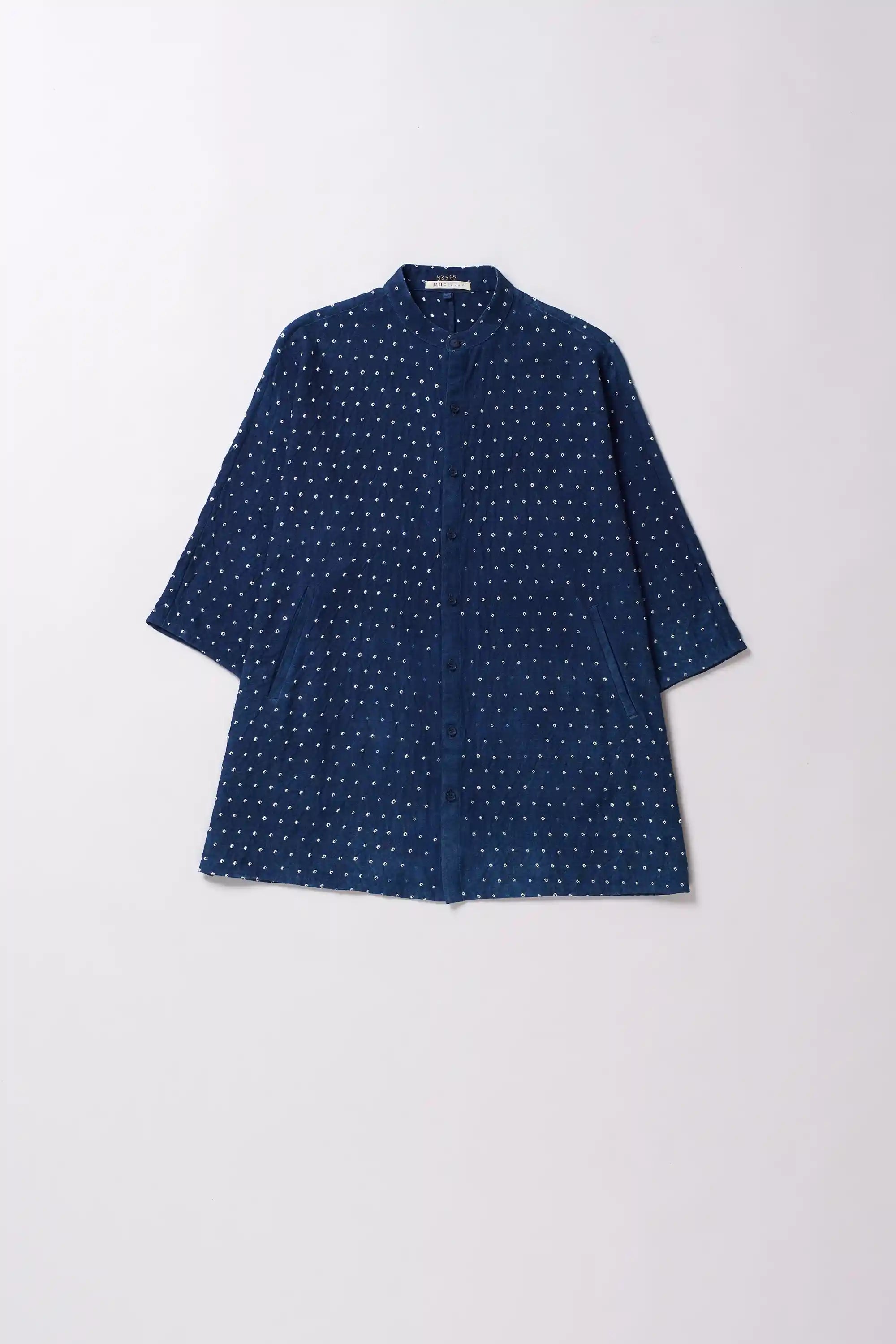 Front image of indigo bandhani shirt