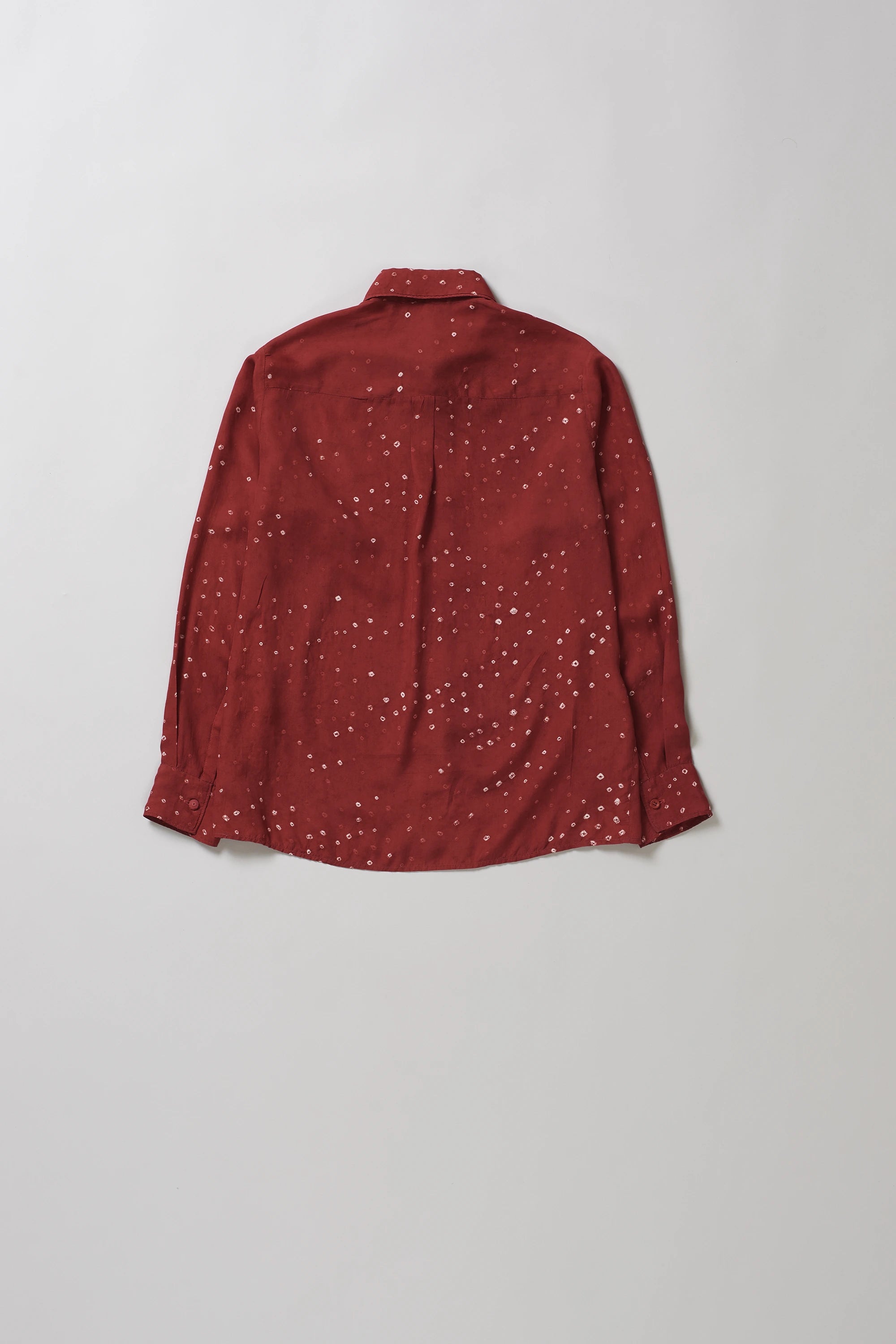Back image of silk red bandhani shirt
