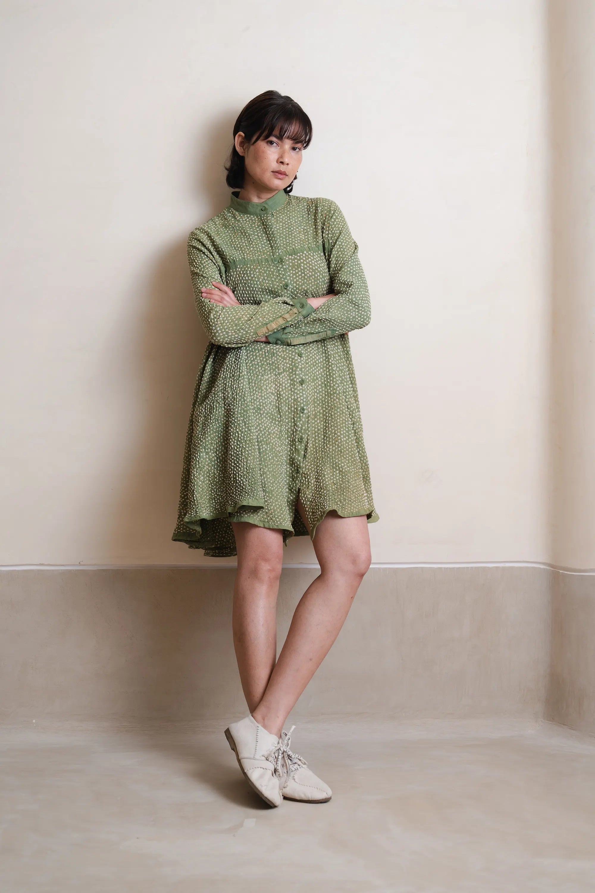 Turf Green Flared Shirt Dress