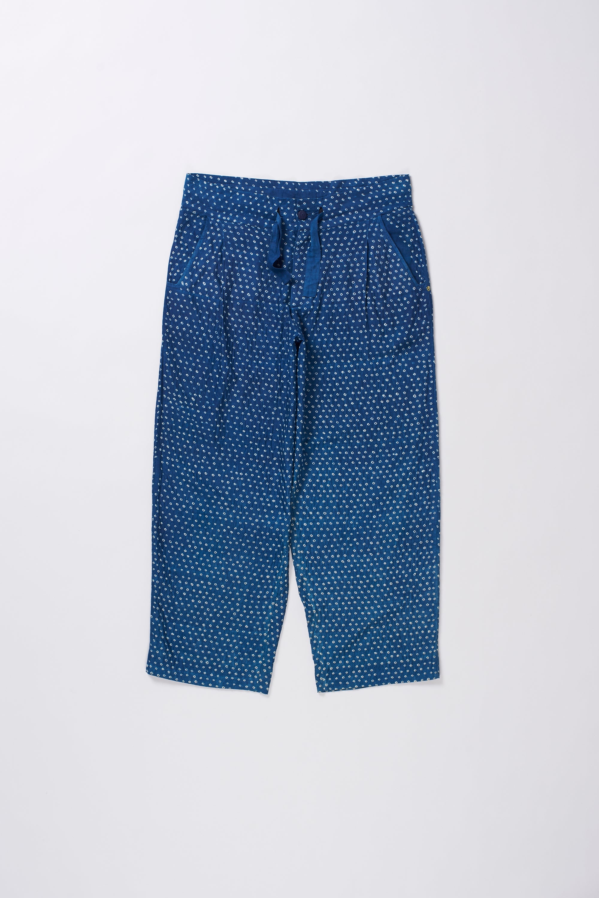 Front image of a medium indigo pant