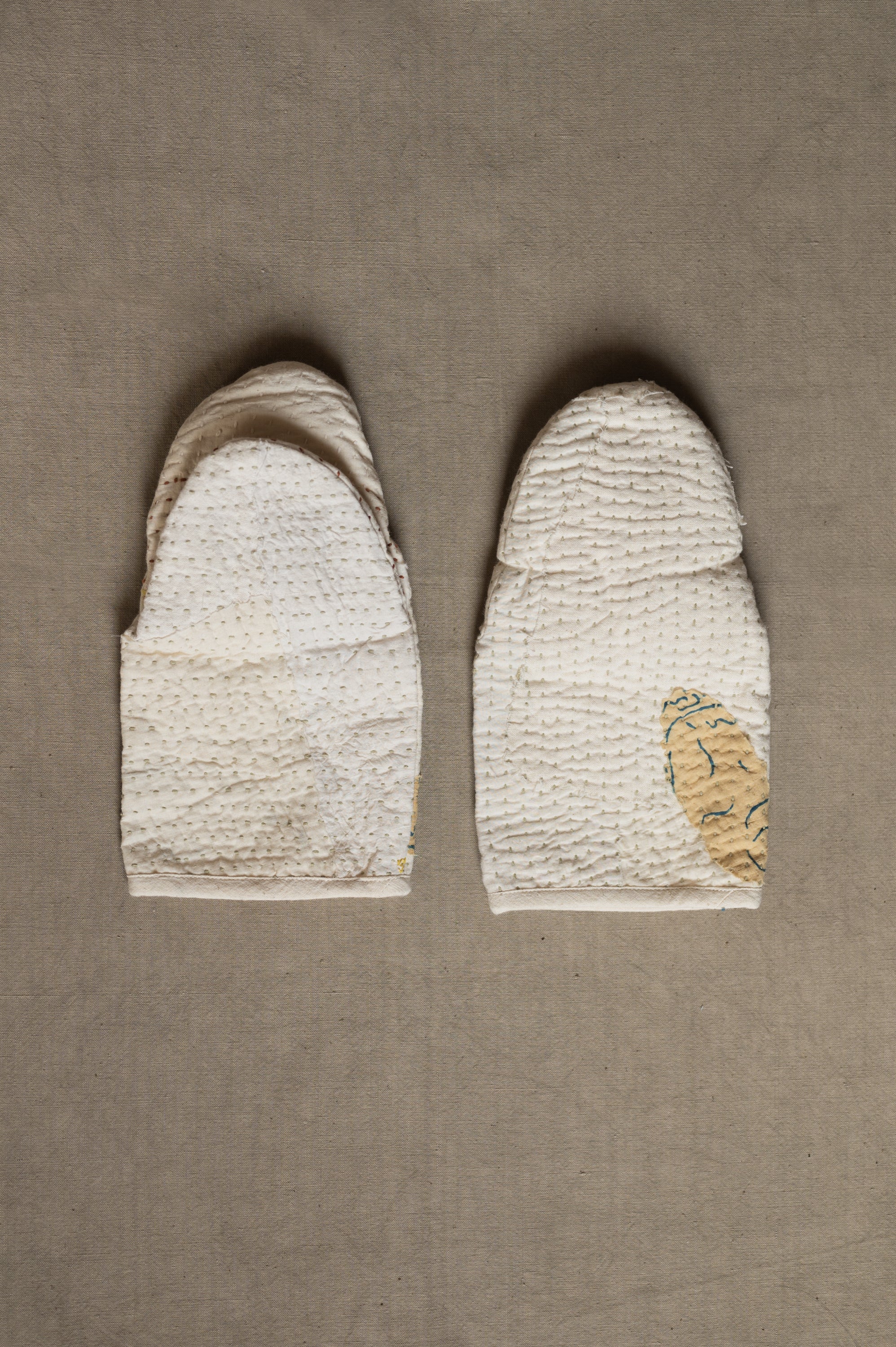 Ecru patchwork mittens