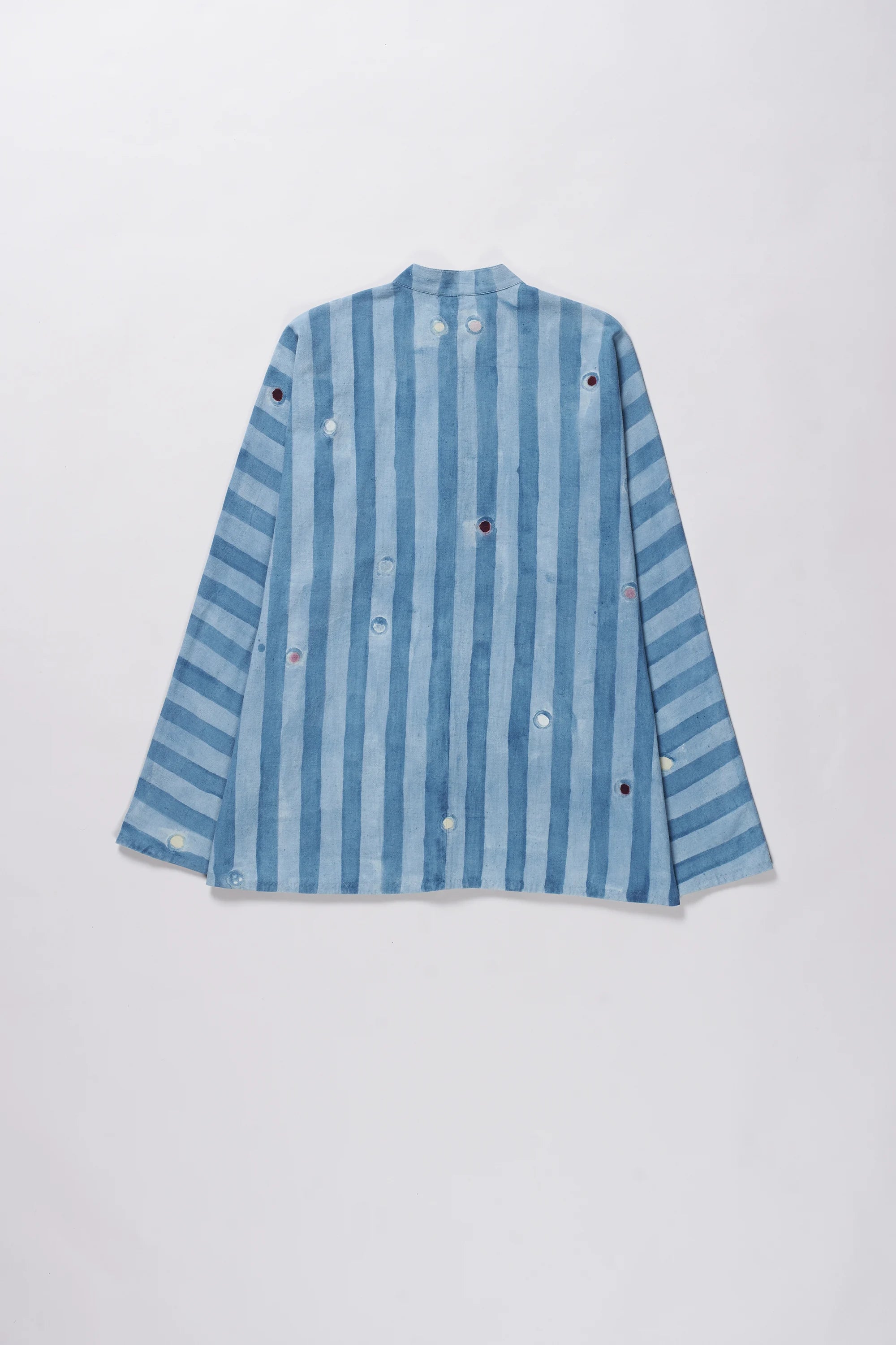 Back image of a light indigo cotton shirt