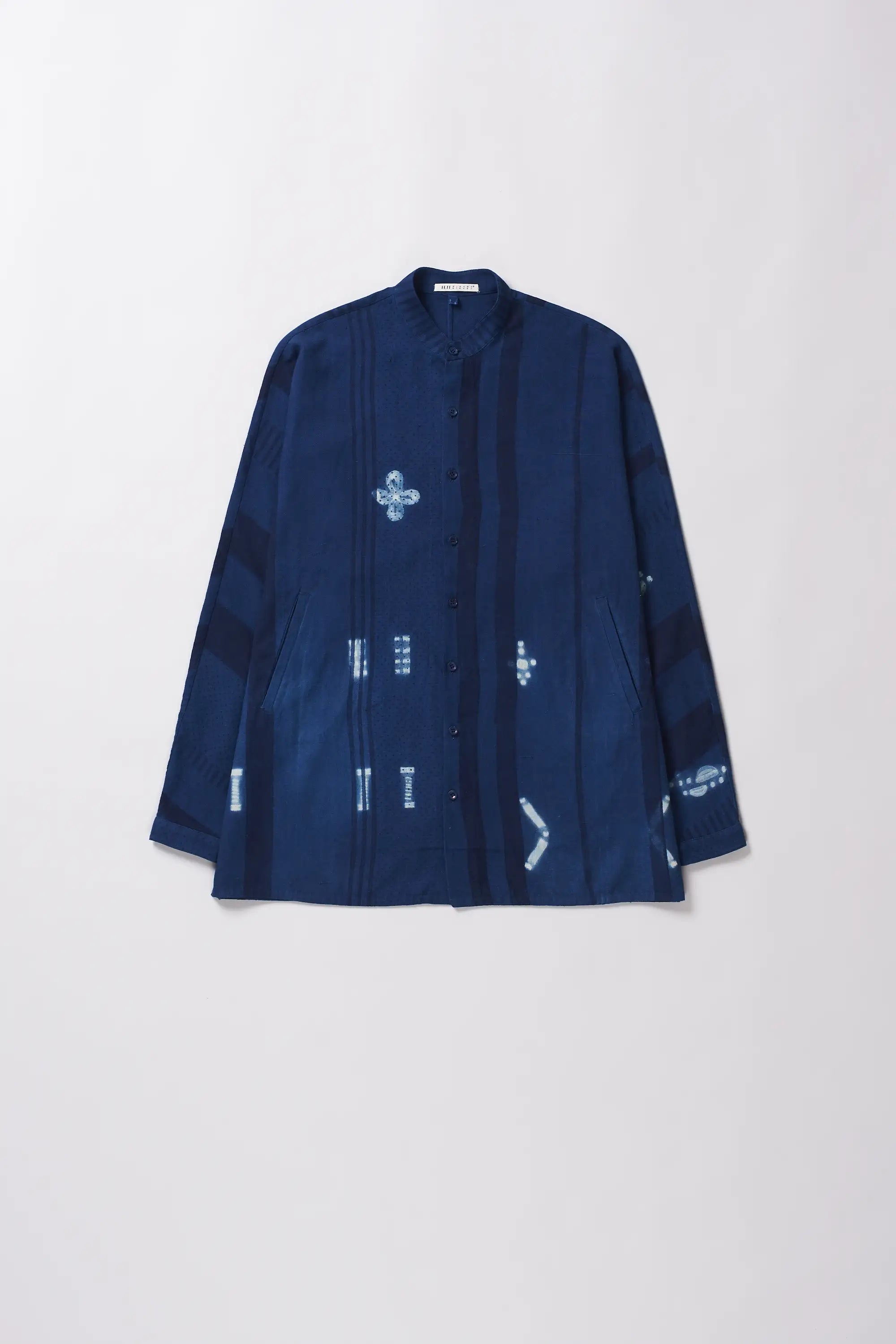 Front image of a cotton shibori shirt