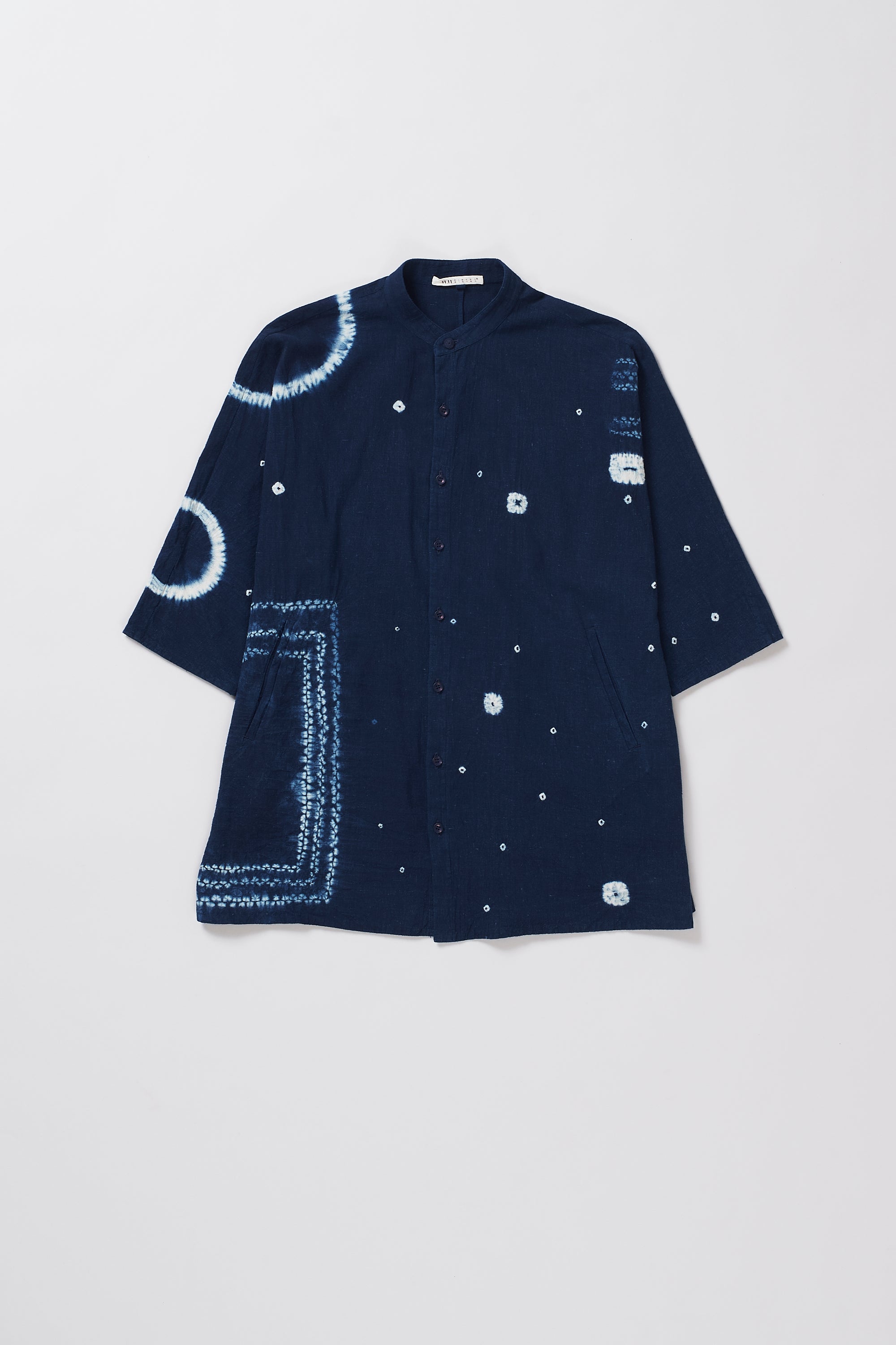 Indigo shirt with shibori and bandhani work
