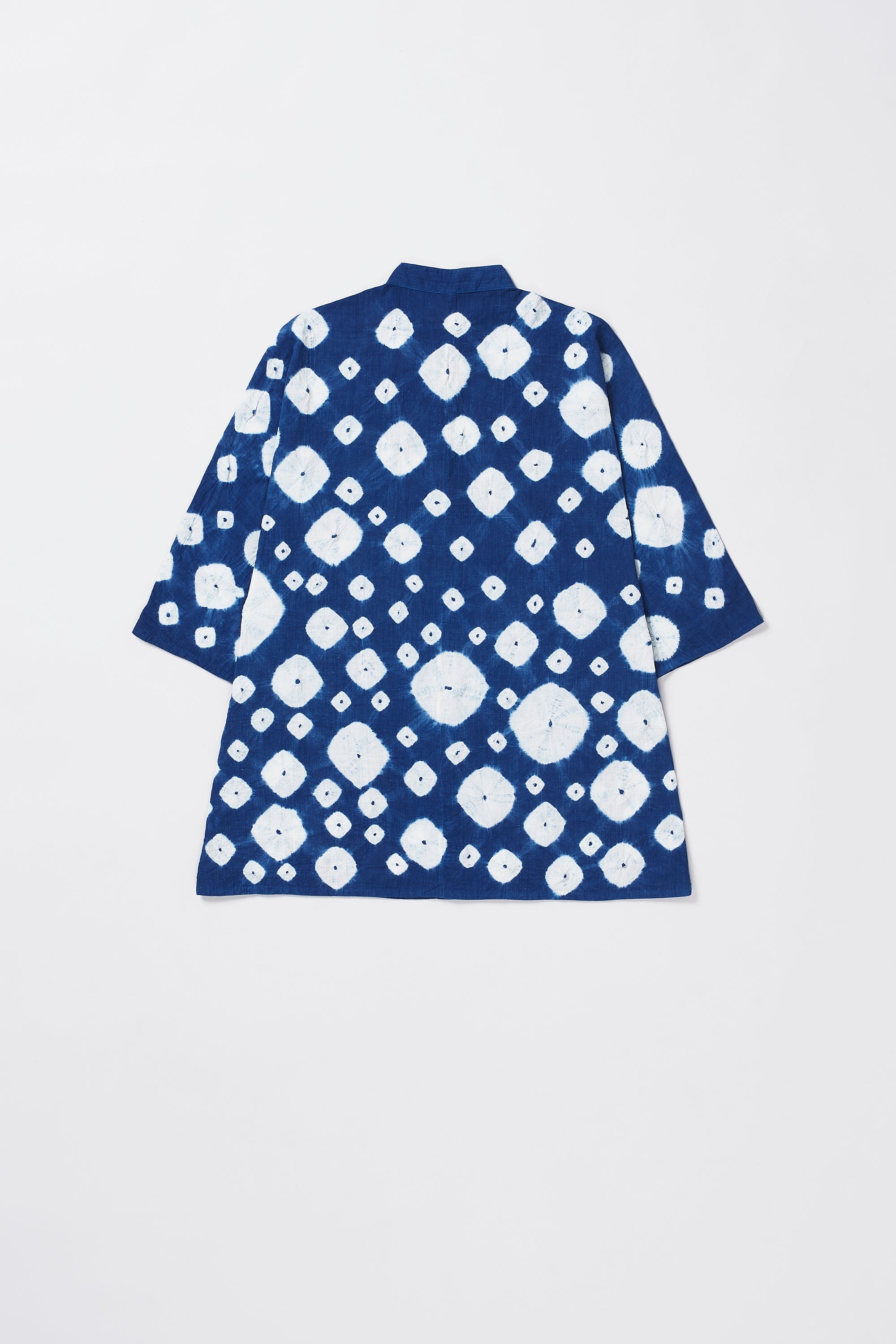 Back image of a medium indigo shirt