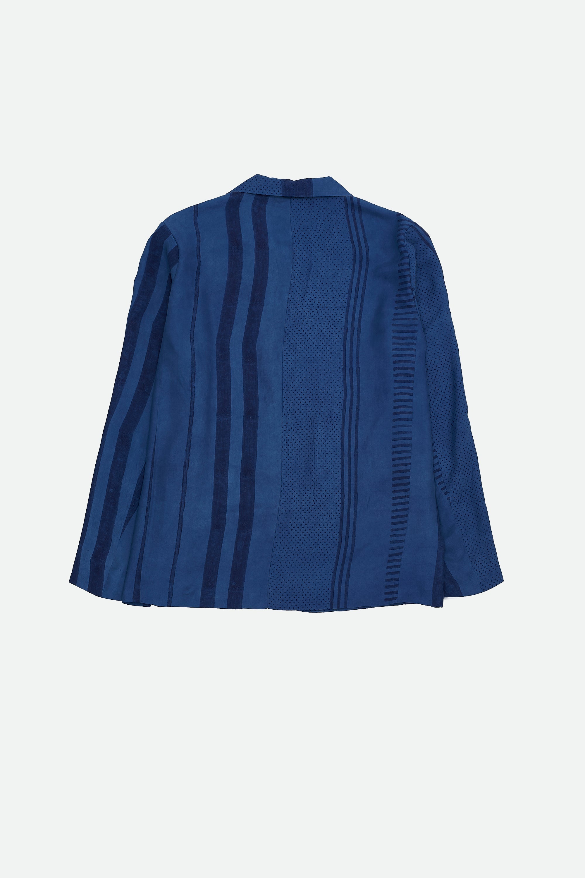 Back image of a medium indigo jacket
