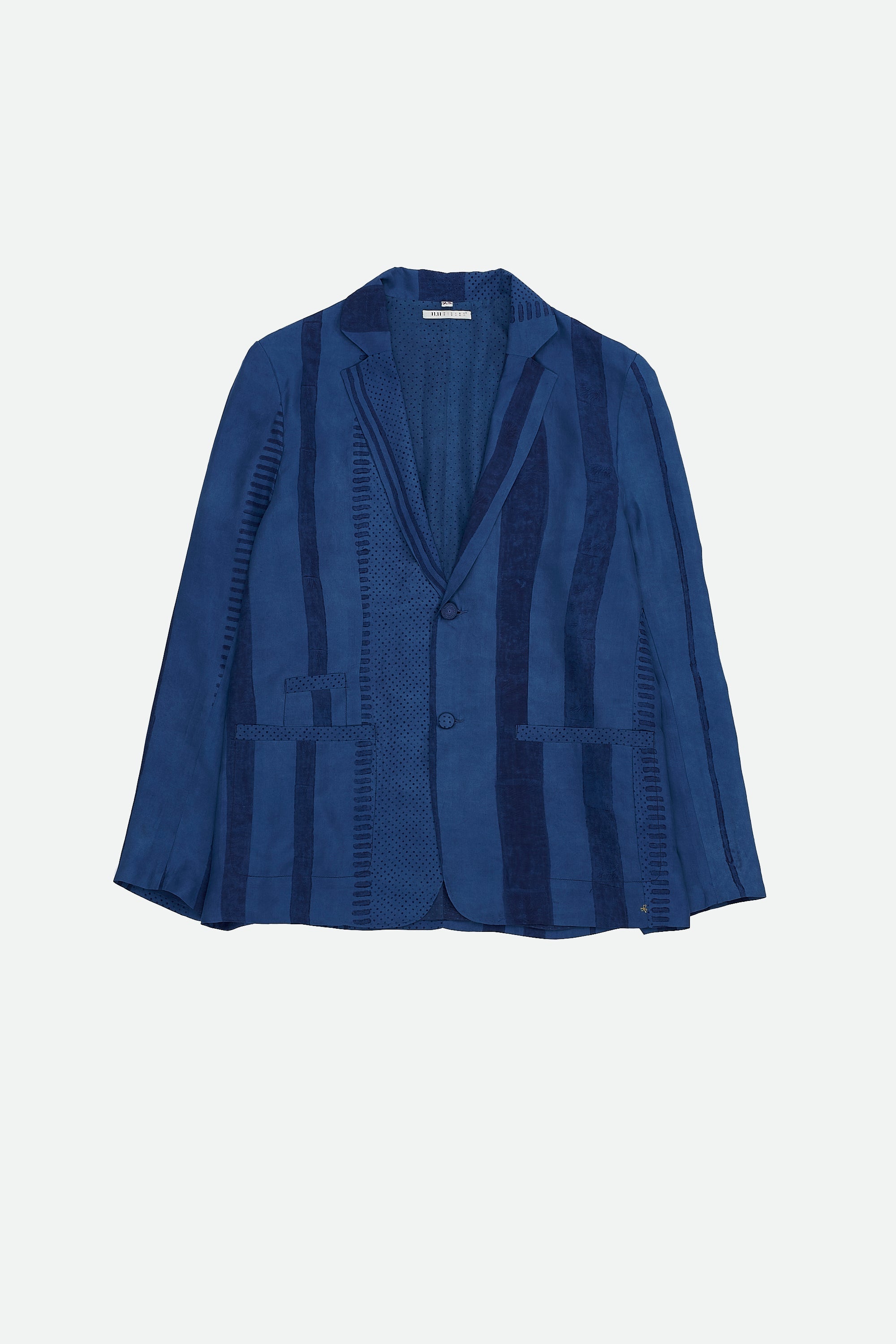 Front image of a medium indigo jacket