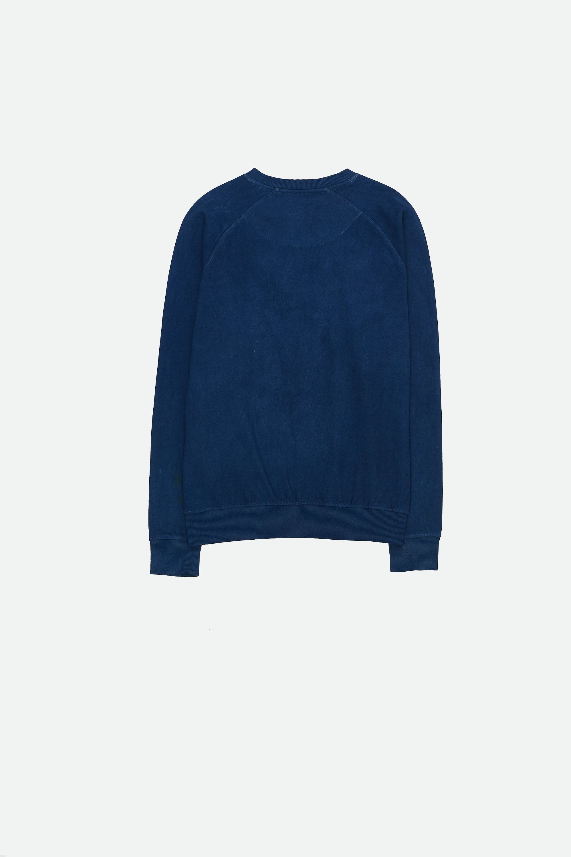 Back image of a medium indigo sweatshirt