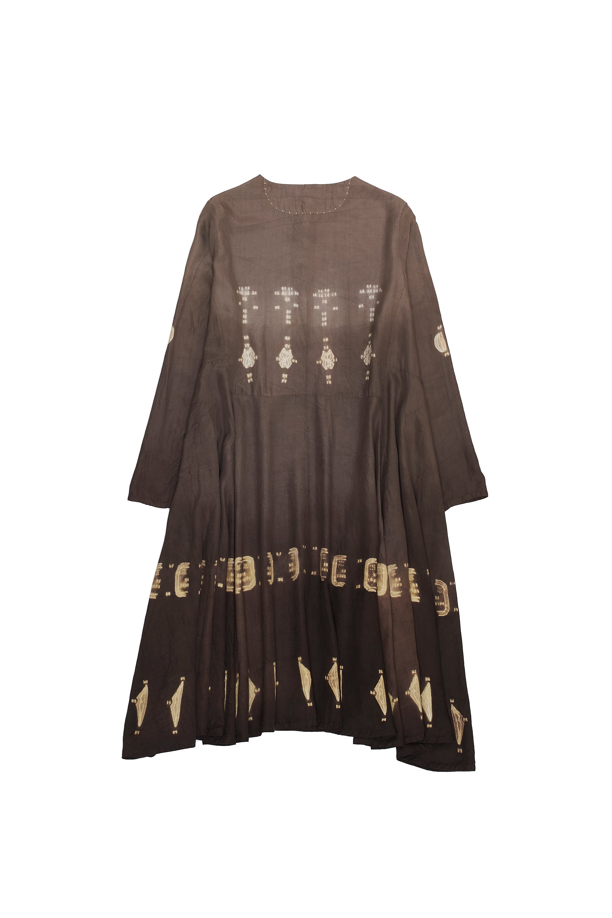 GRADIENT BROWN SILK SHIBORI WOMEN DRESS