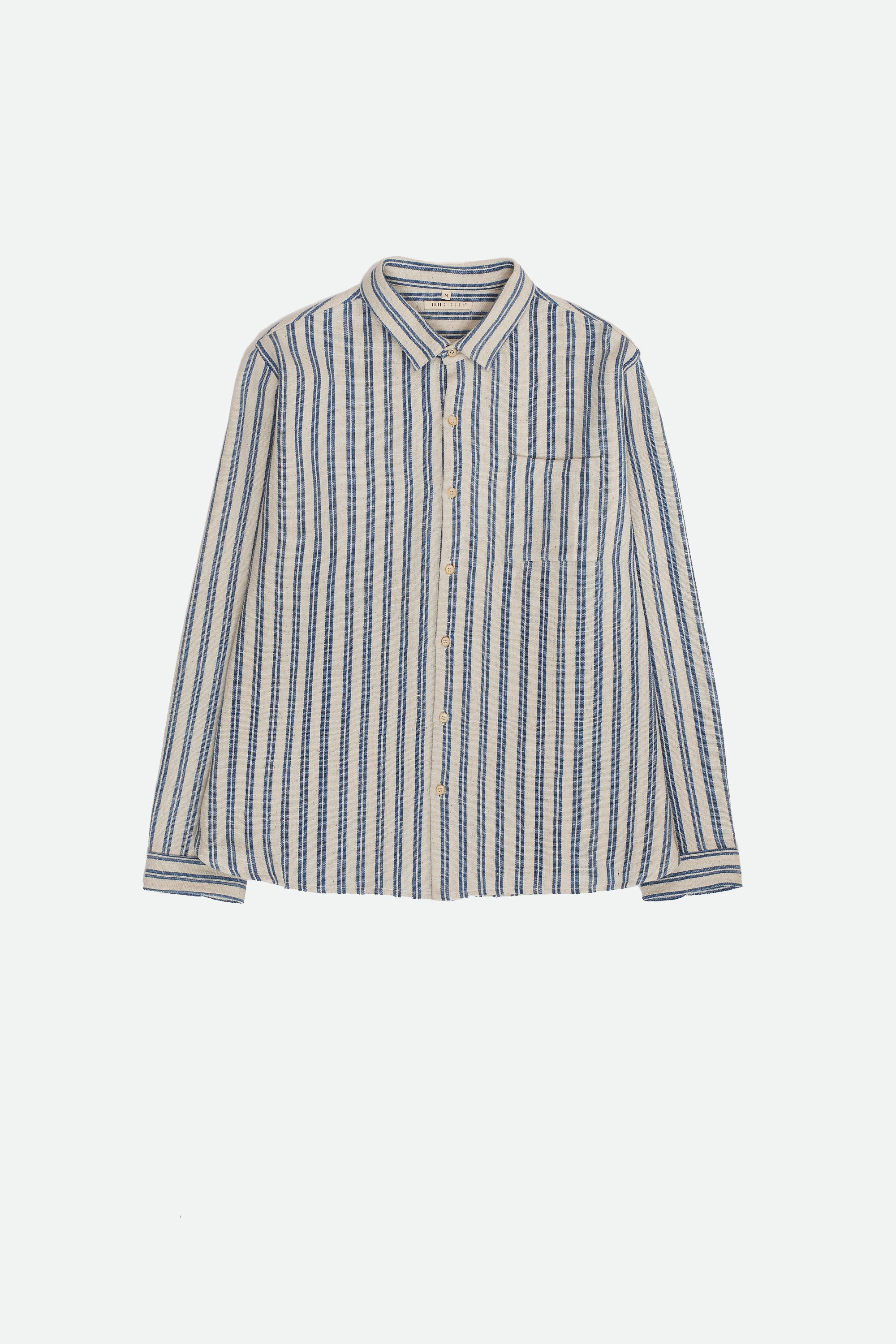 Front image of a medium indigo shirt