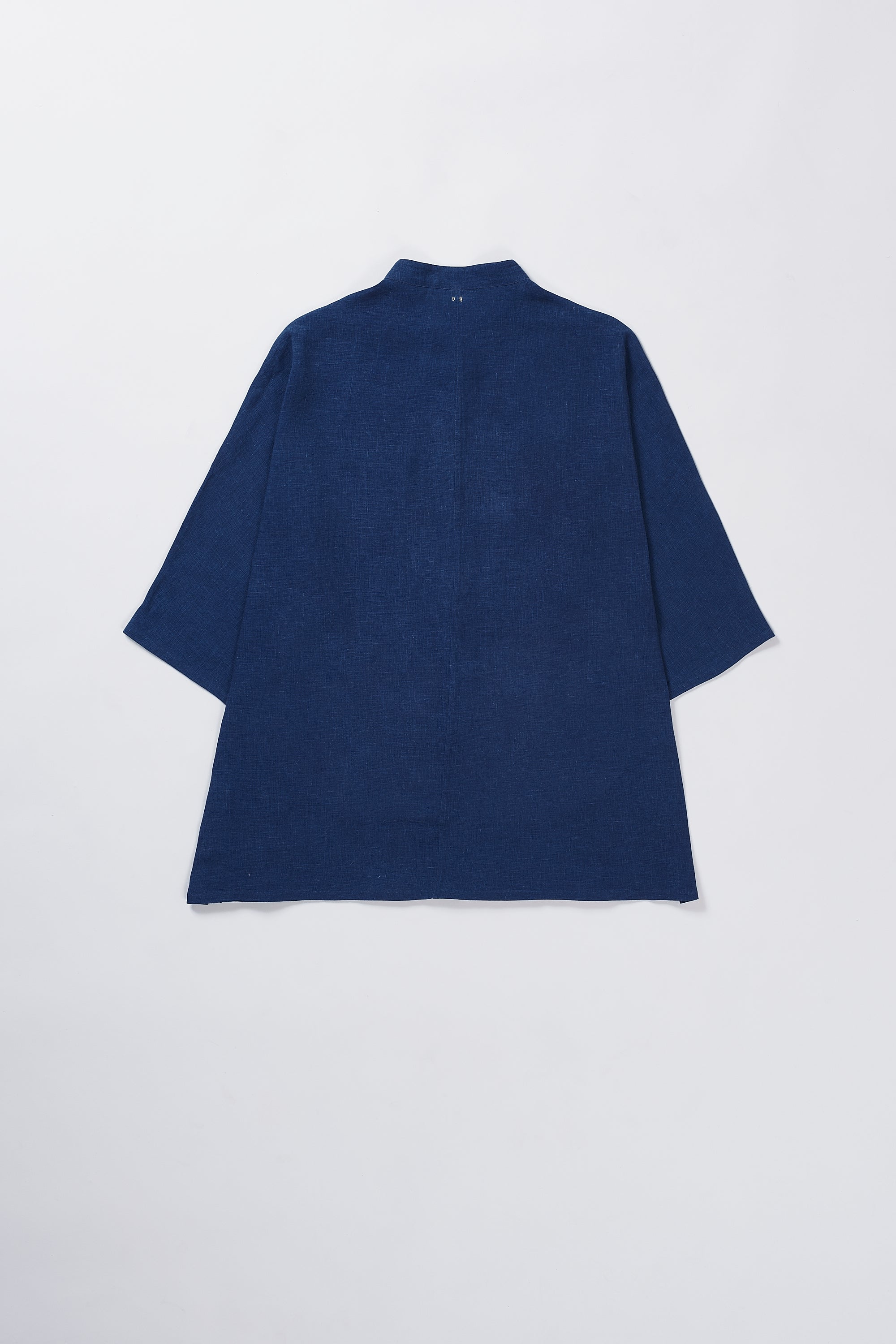 Back image of linen shirt in medium indigo 