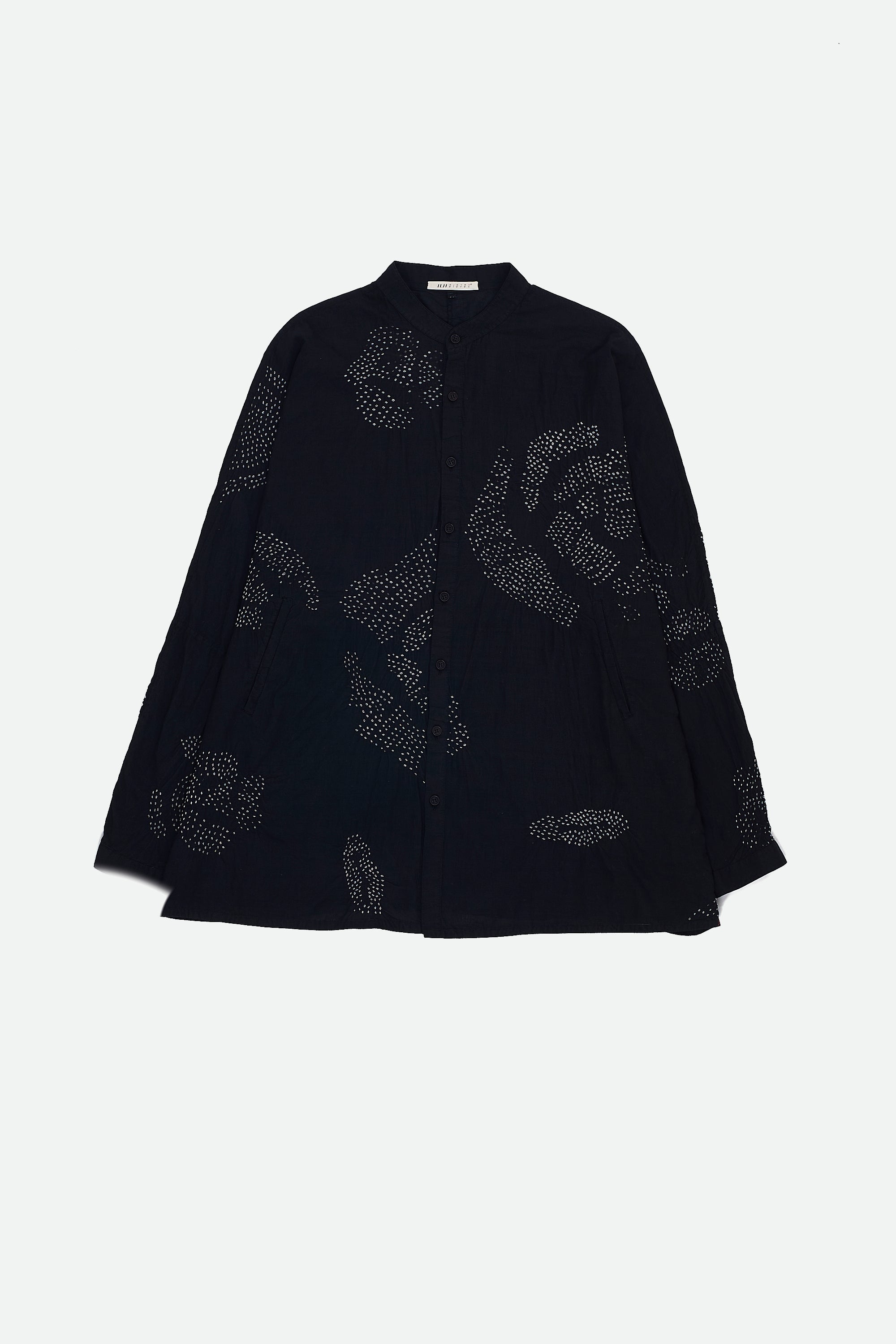 Front image of a black bandhani shirt