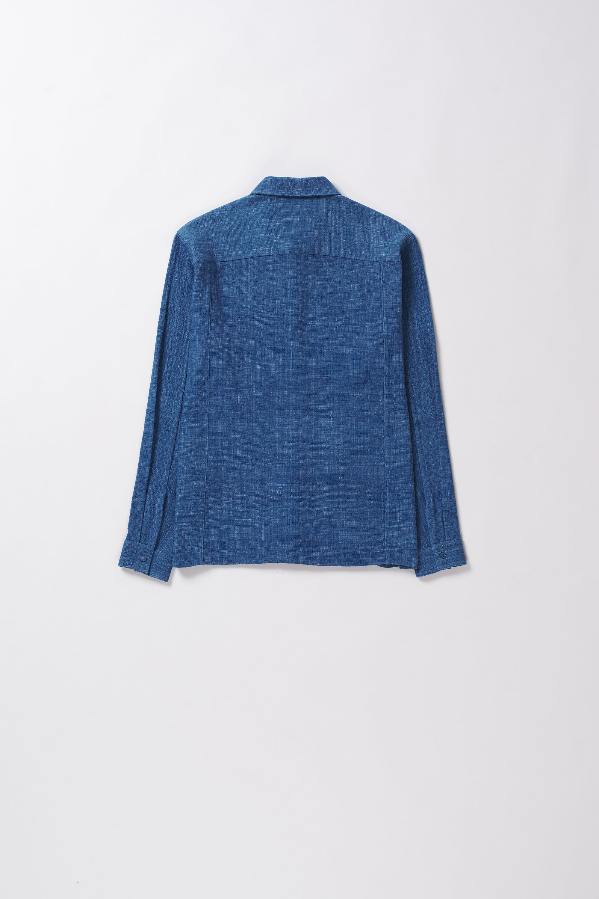 Back image of a medium indigo shirt