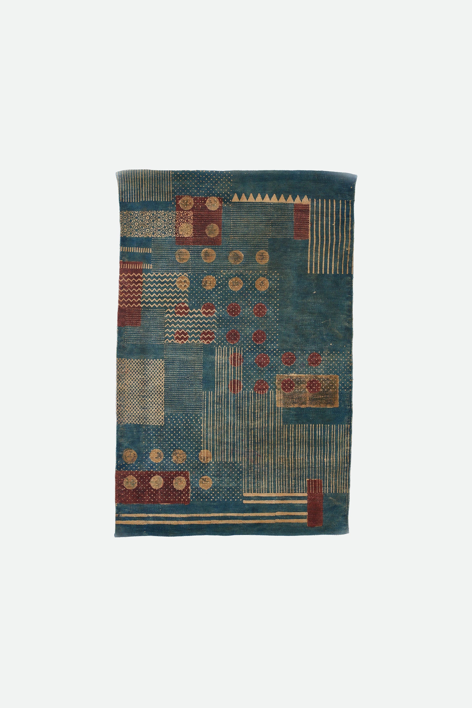 Block printed rug in multi colour