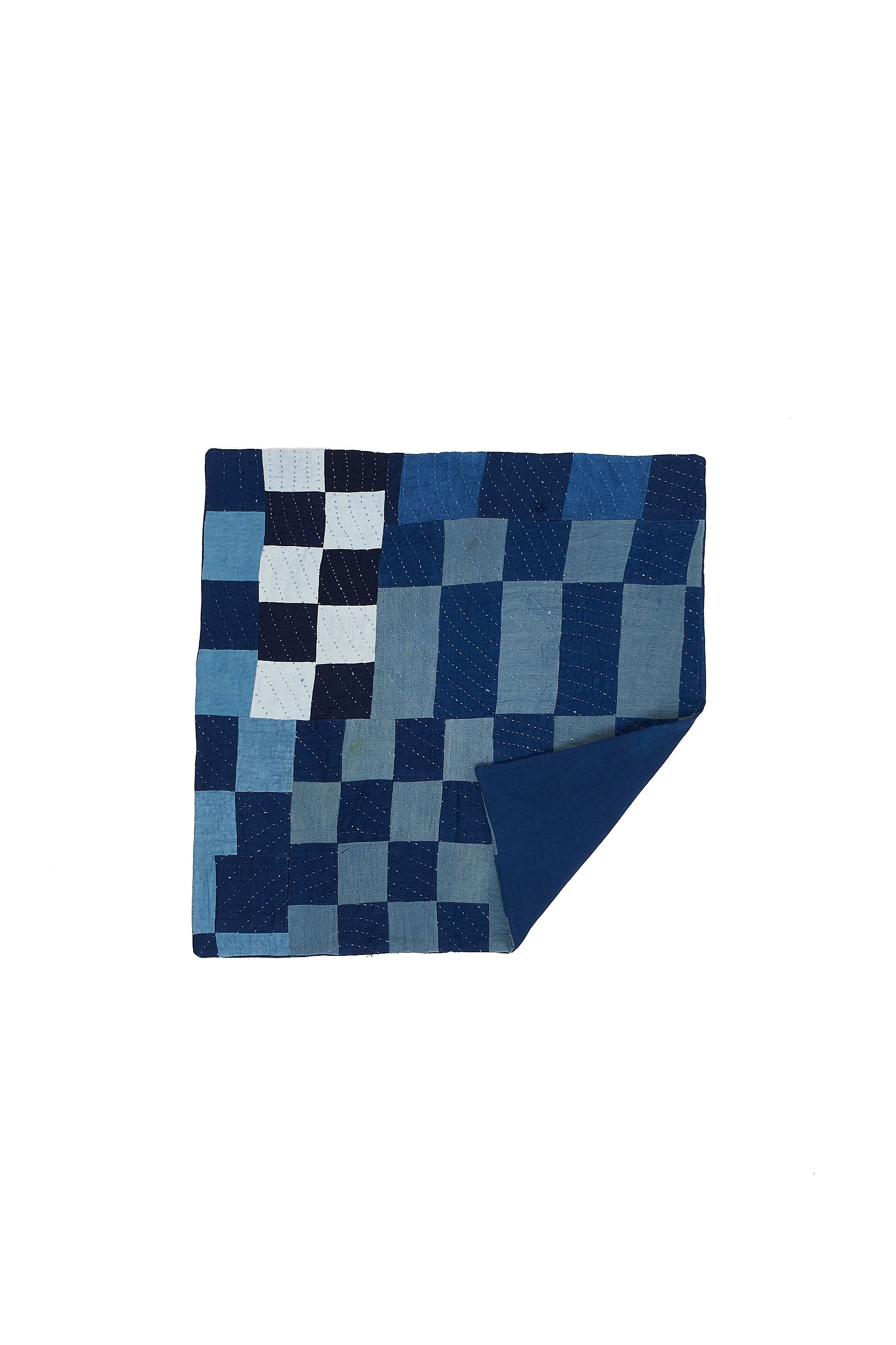 Blue  pillow case with geometric pattern on a white background