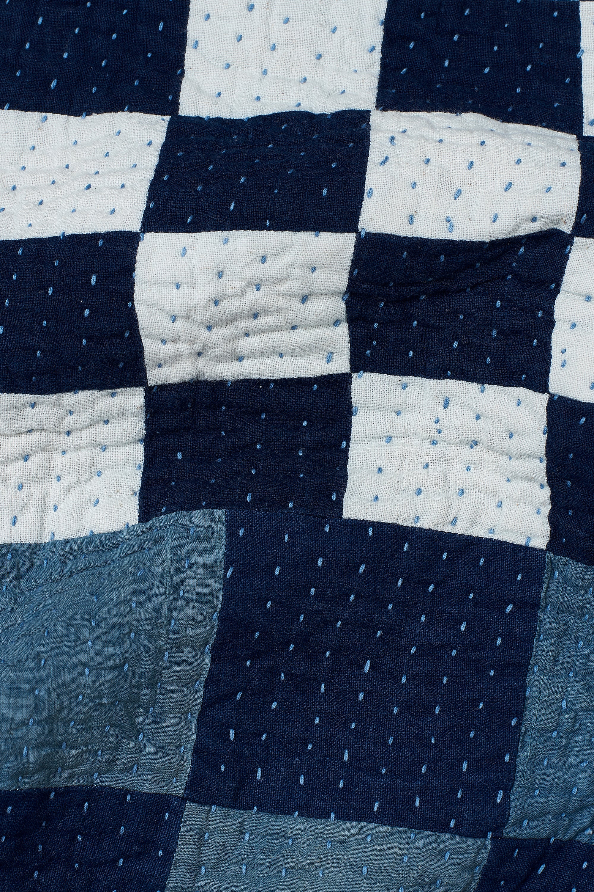 Fabric close-up with patchwork and kantha work