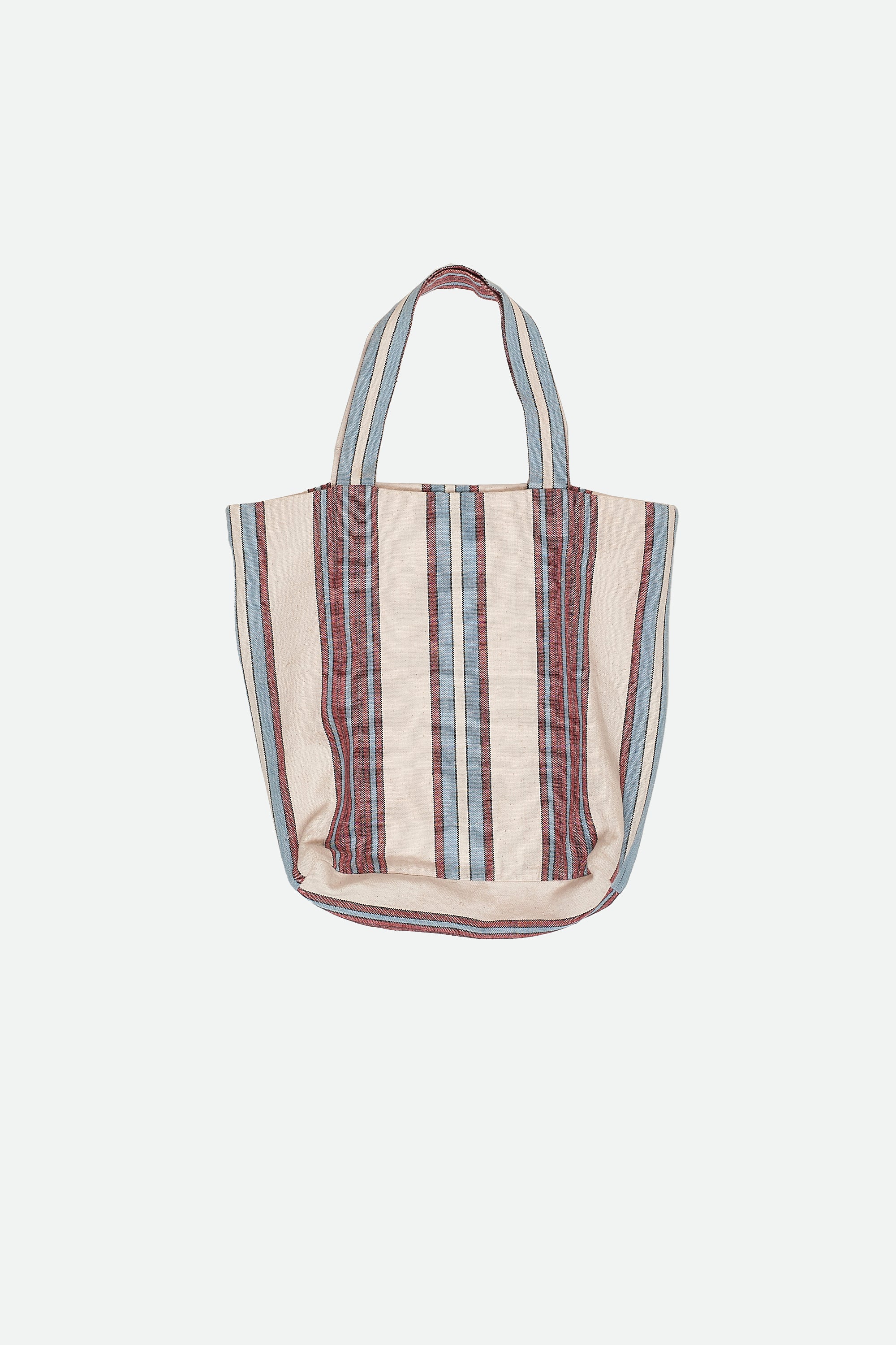 Multi colour weft stripes bag on a light grey back ground