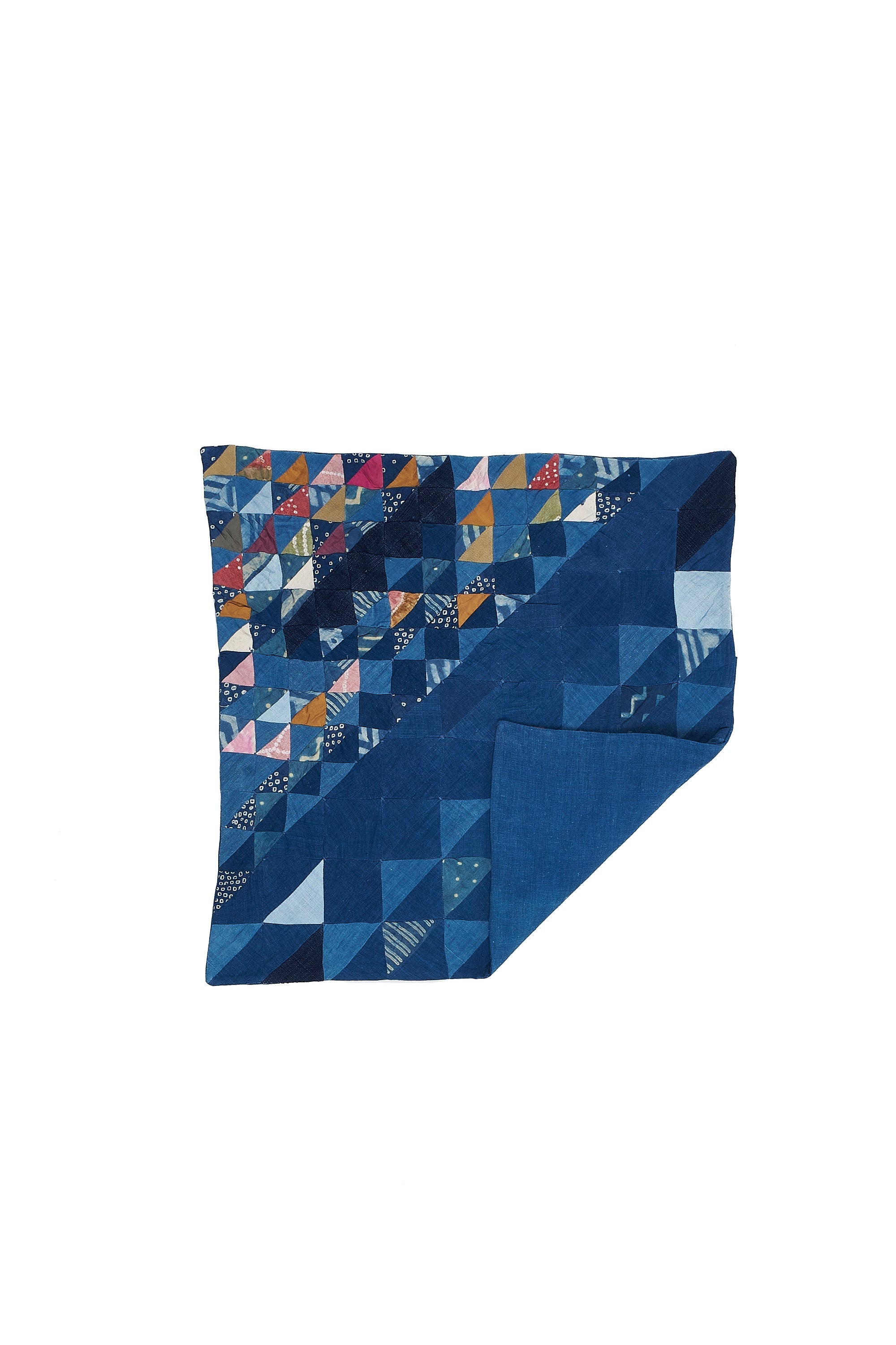 Blue  pillow case with geometric pattern on a white background