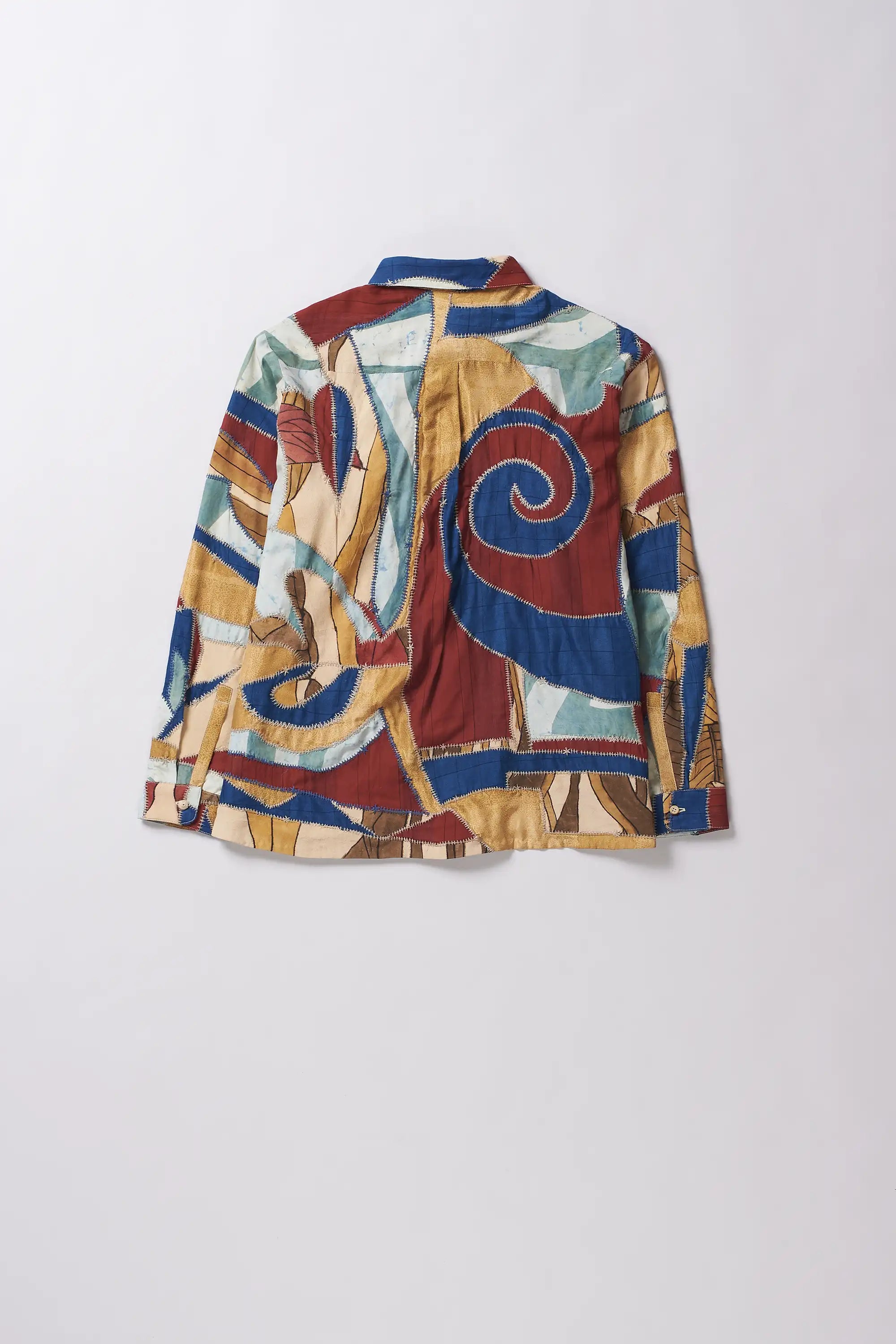 Back shot of shirt with patchwork in multi colour
