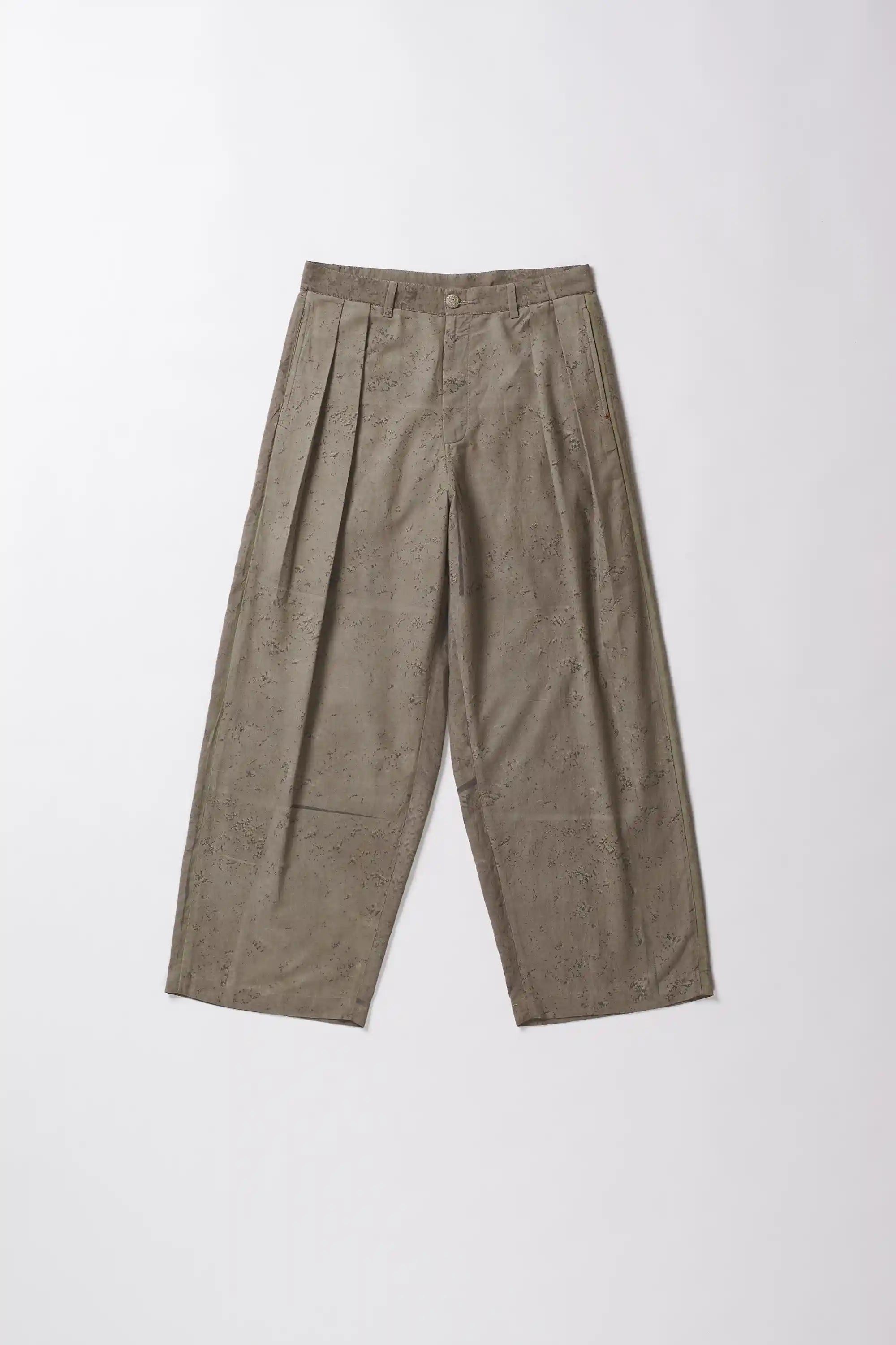Front image of cotton pant in khaki green
