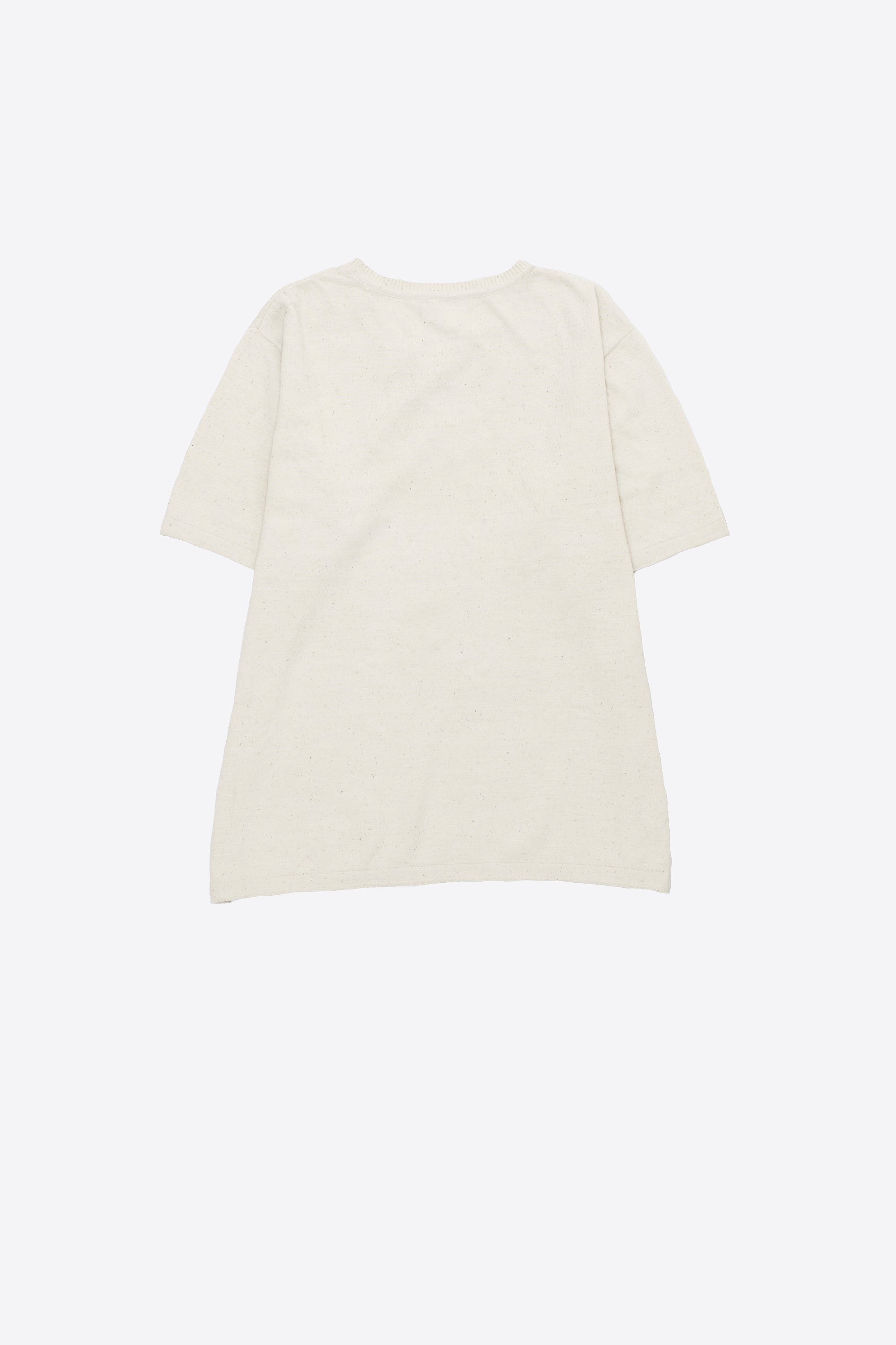 Back shot of cotton ecru t-shirt against a plain background
