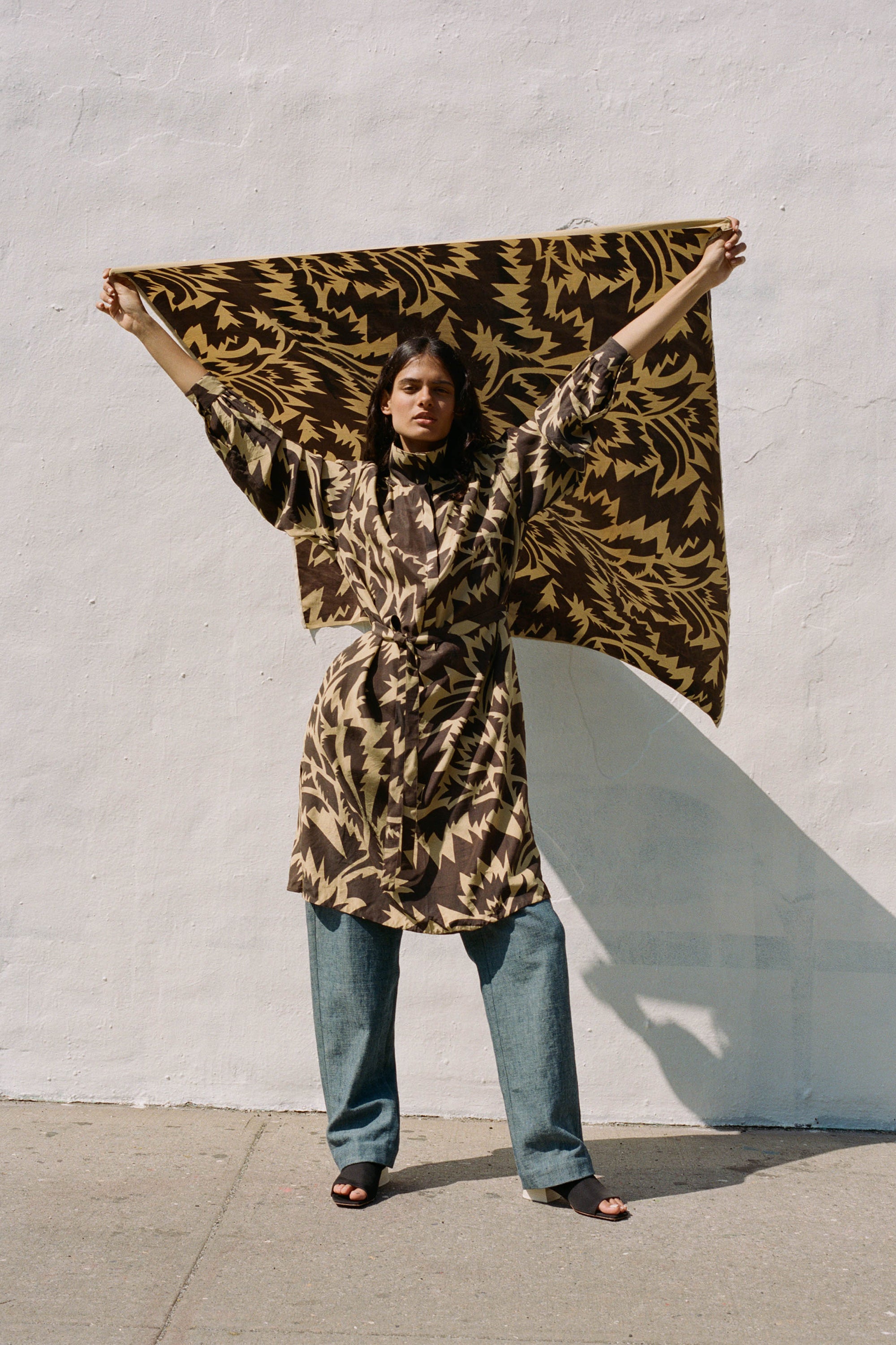 A woman wearing silk dress